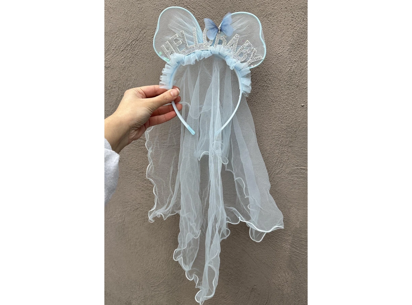 Mavi Renk Hello Baby Yazılı Tül Detaylı Taç