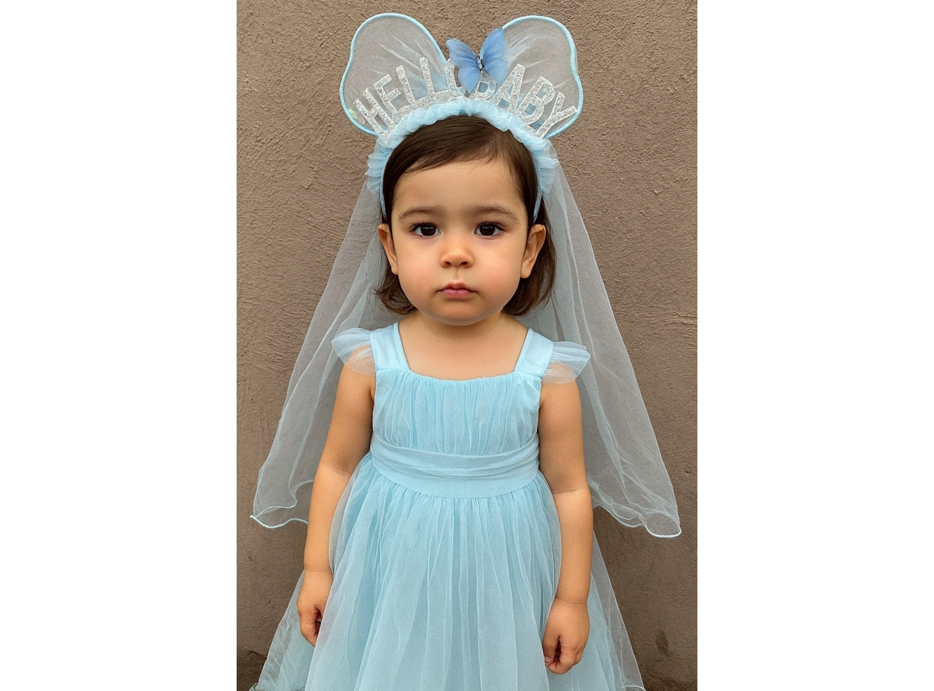 Mavi Renk Hello Baby Yazılı Tül Detaylı Taç