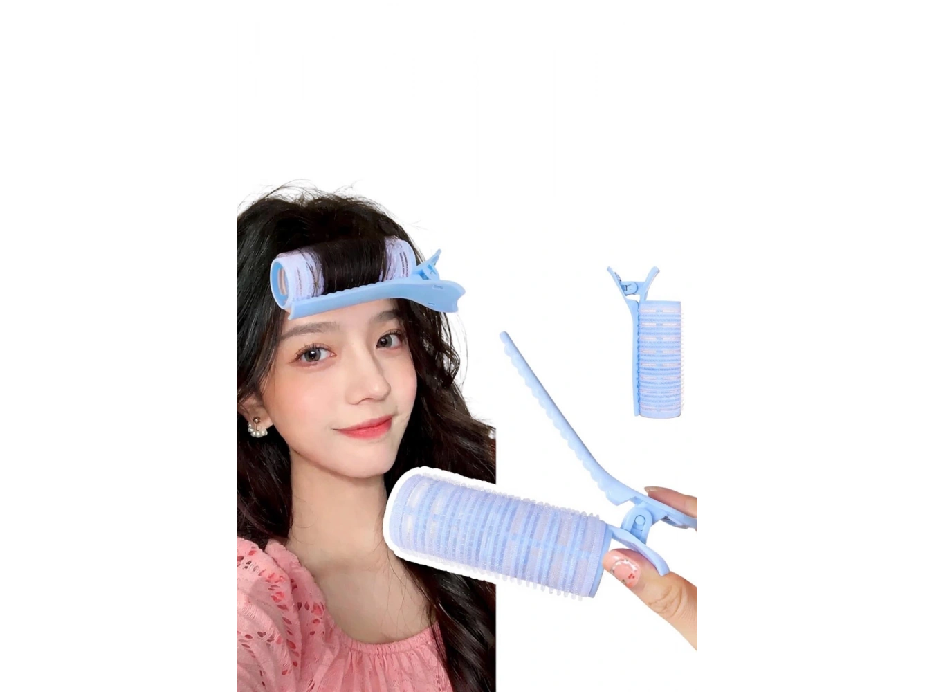 Mavi Renk İkili Pens Ve Cırtlı/ Yapışkanlı Saç Bigudisi /Orta Boy
