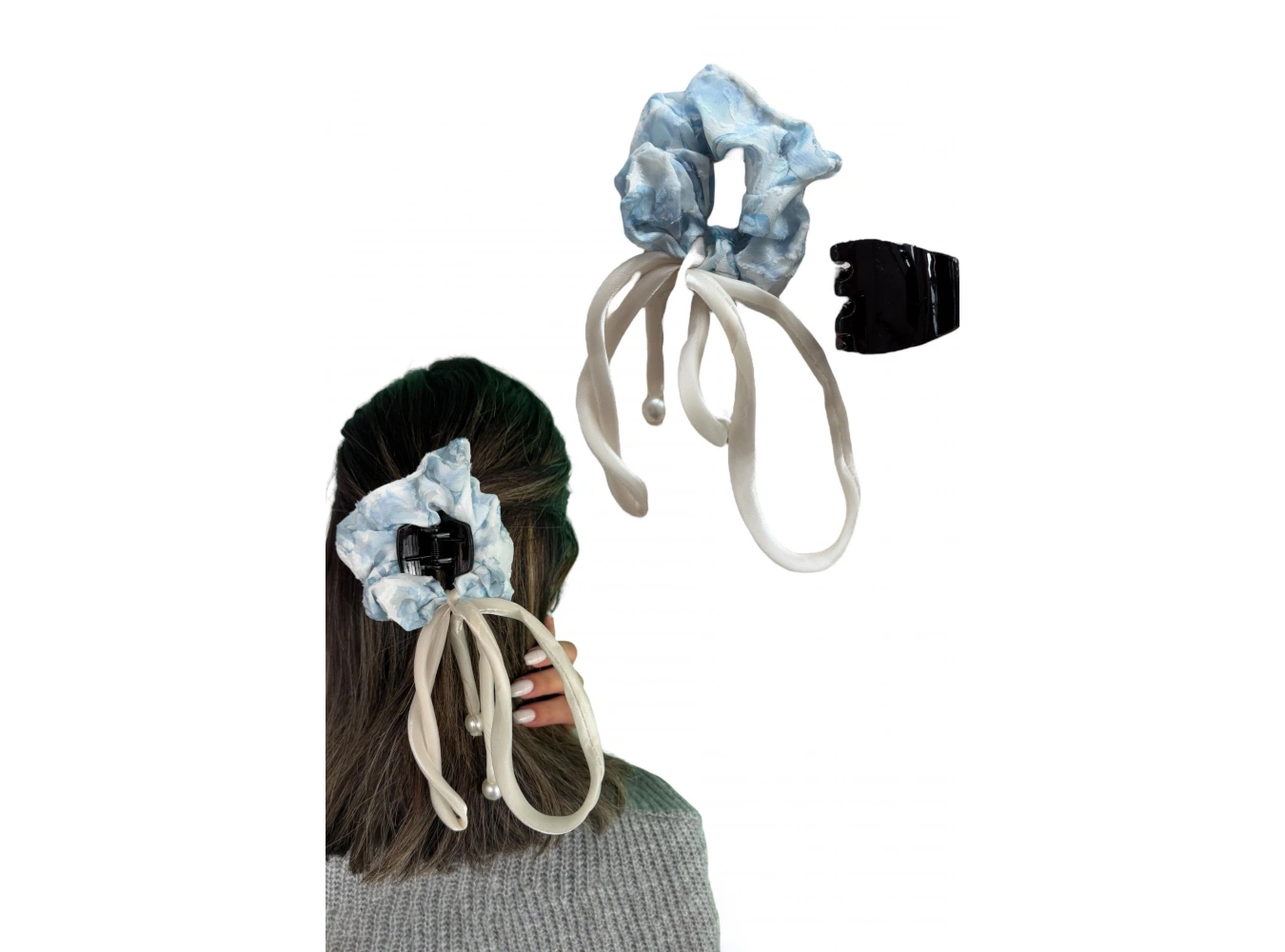 Mavi Renk İnci Detaylı Mandal/Simit Toka