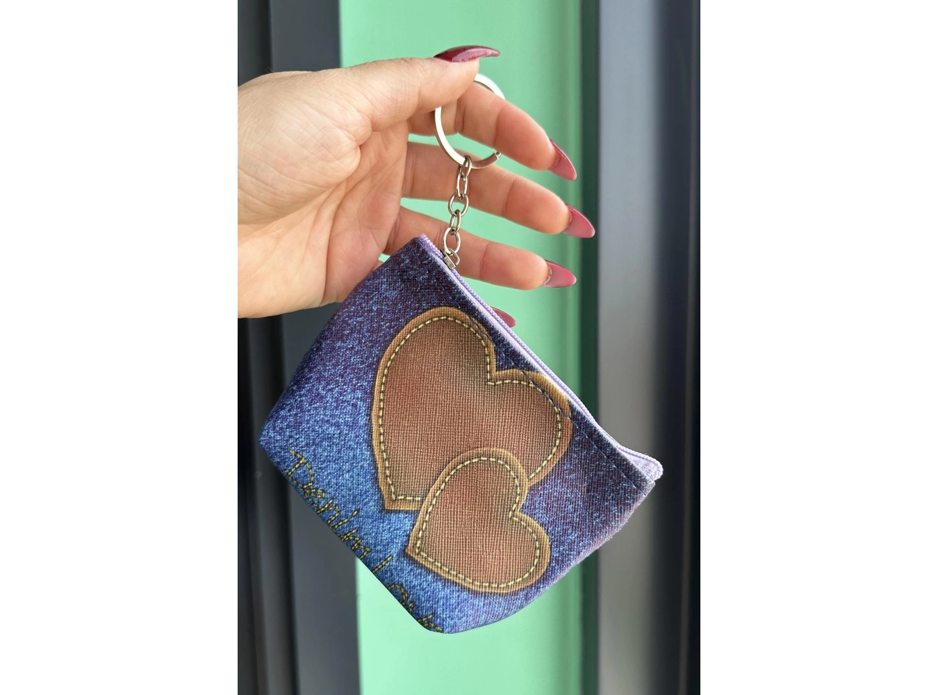 Mavi Renk Kalp Figürlü Cüzdan Anahtarlık