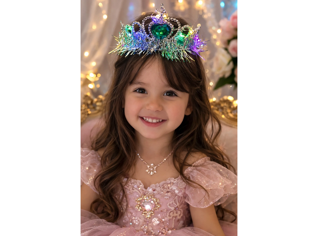 Mavi Renk Kalp Figürlü Işıklı Prenses Çocuk Taç