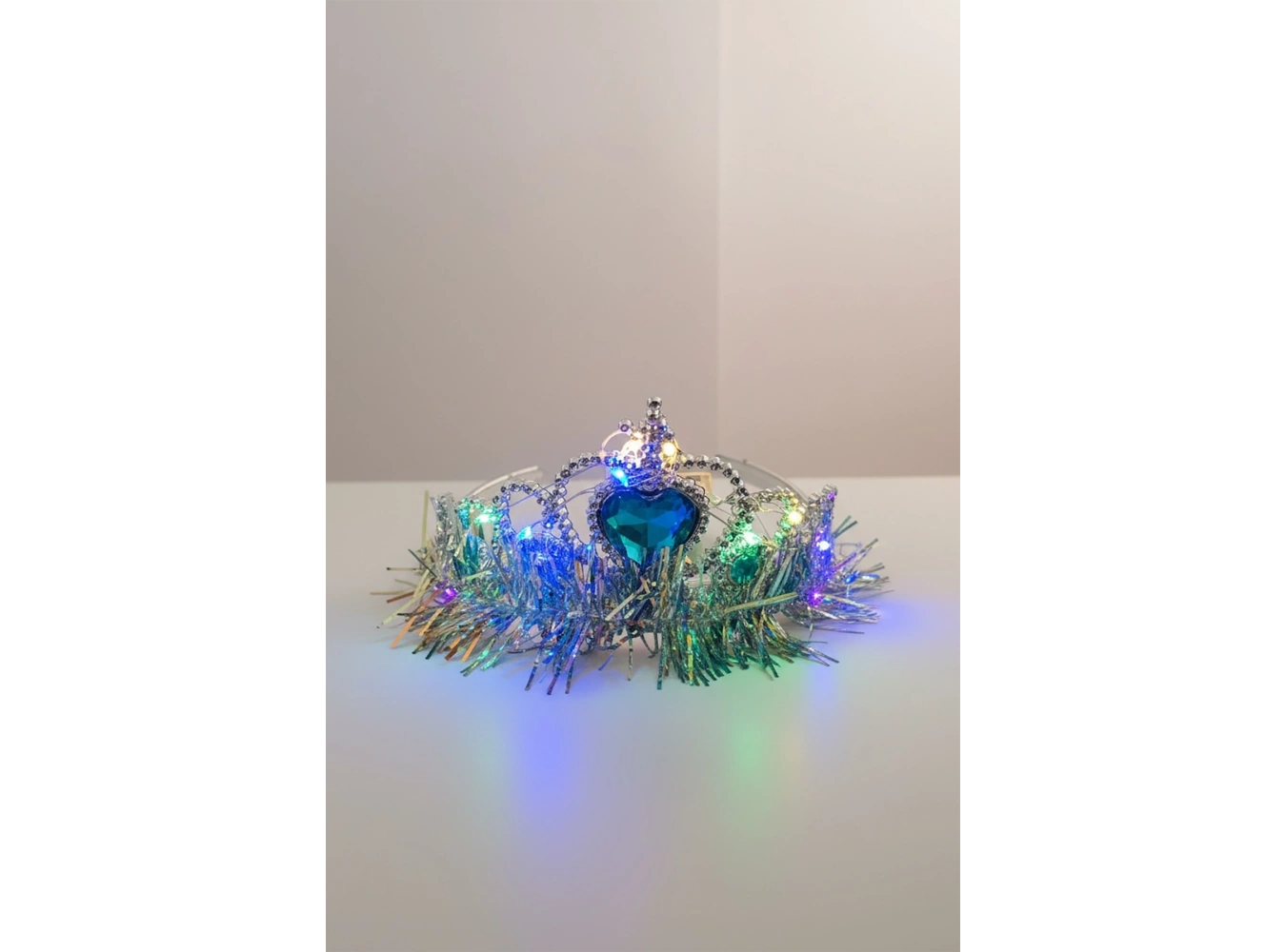 Mavi Renk Kalp Figürlü Işıklı Prenses Çocuk Taç