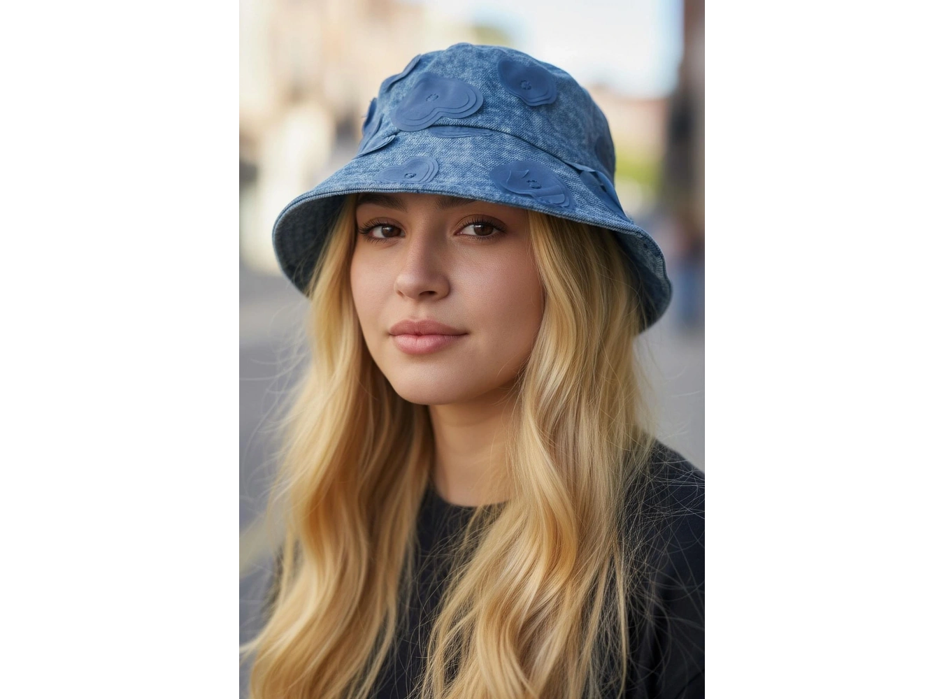 Mavi Renk Kalp Figürlü Tasarım Şapka