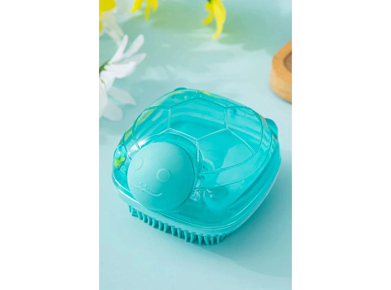 Mavi Renk Kaplumbağa Figürlü Saç Diplerine Masaj Yapan Şampuan Hazneli Silikon Saç Yıkama Fırçası