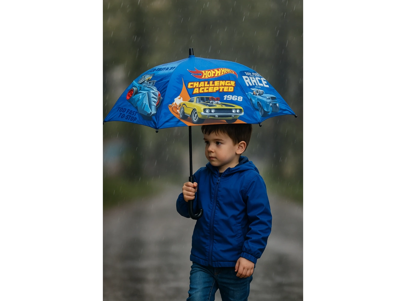 Mavi Renk Karışık Figürlü Kılıflı Çocuk Şemsiye