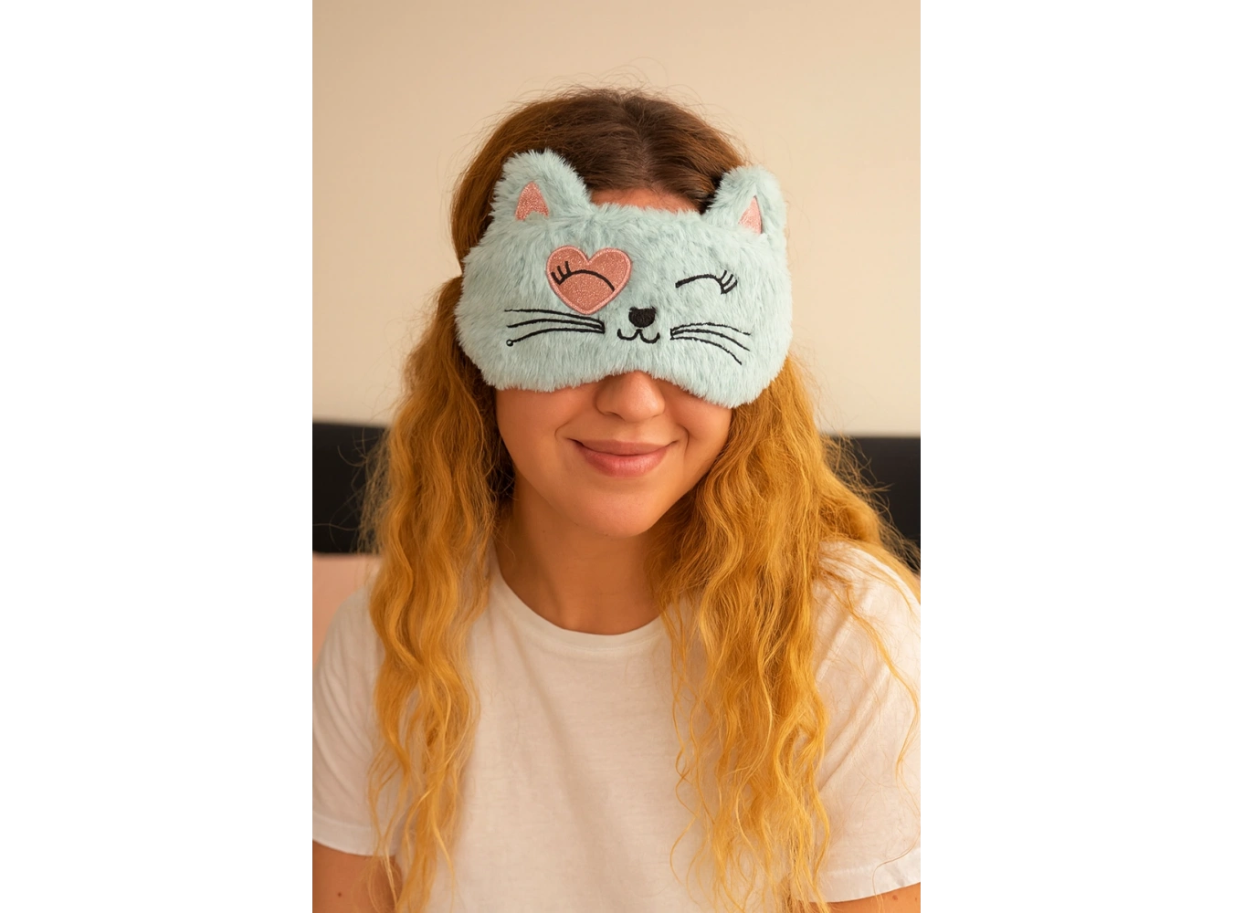 Mavi Renk Kedi Figürlü Peluş Uyku Bandı
