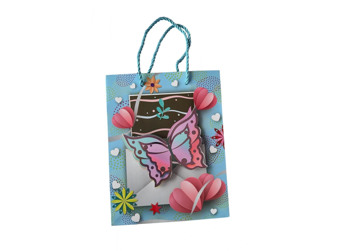 Mavi Renk Kelebek Figürlü 3D Görünümlü Karton Çanta