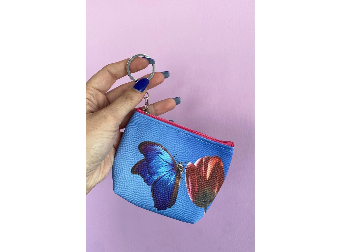 Mavi Renk Kelebek Figürlü Cüzdan/ Anahtarlık