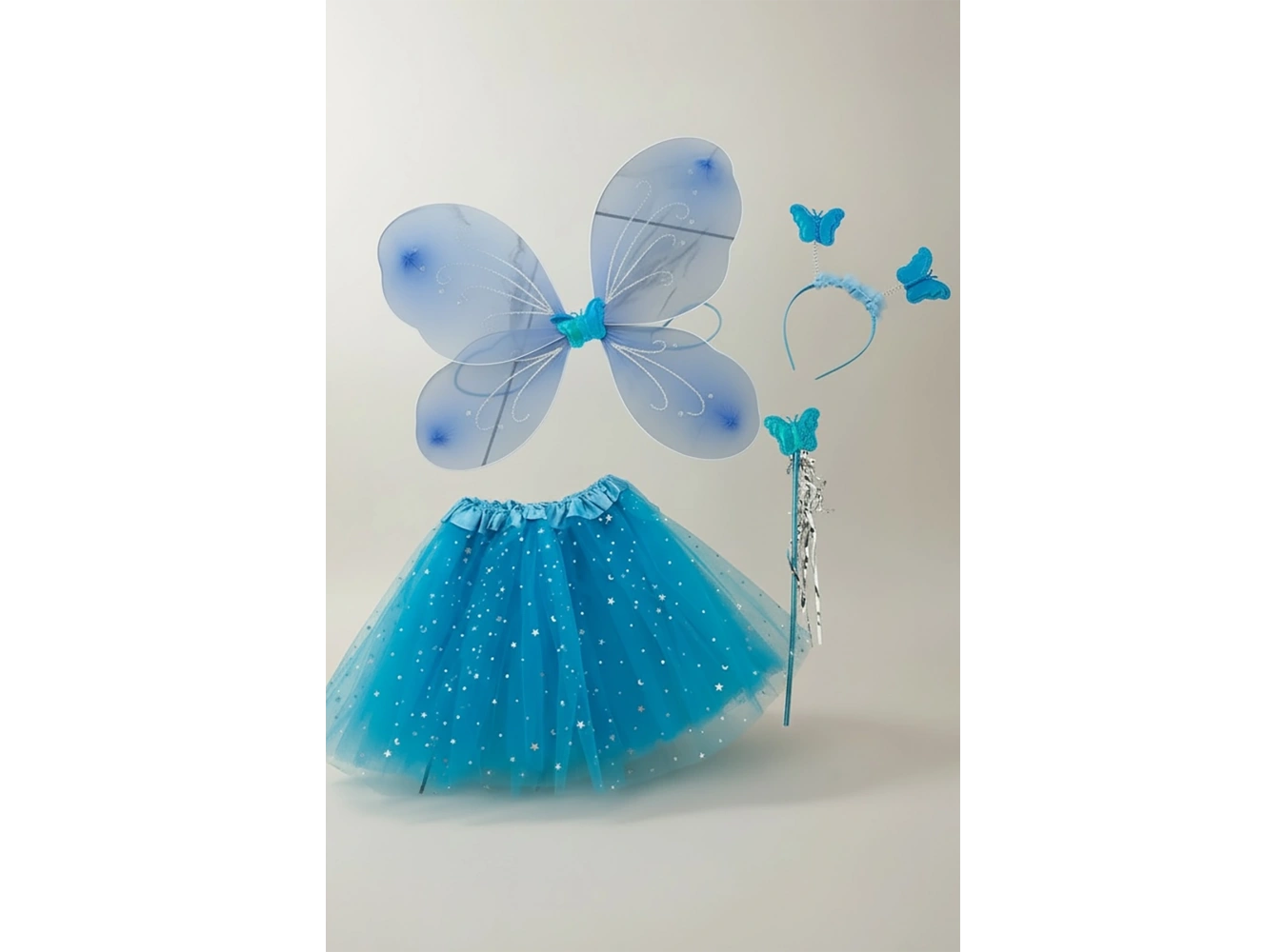 Mavi Renk Kelebek Figürlü Kanat /Asa /Taç /Etek Set