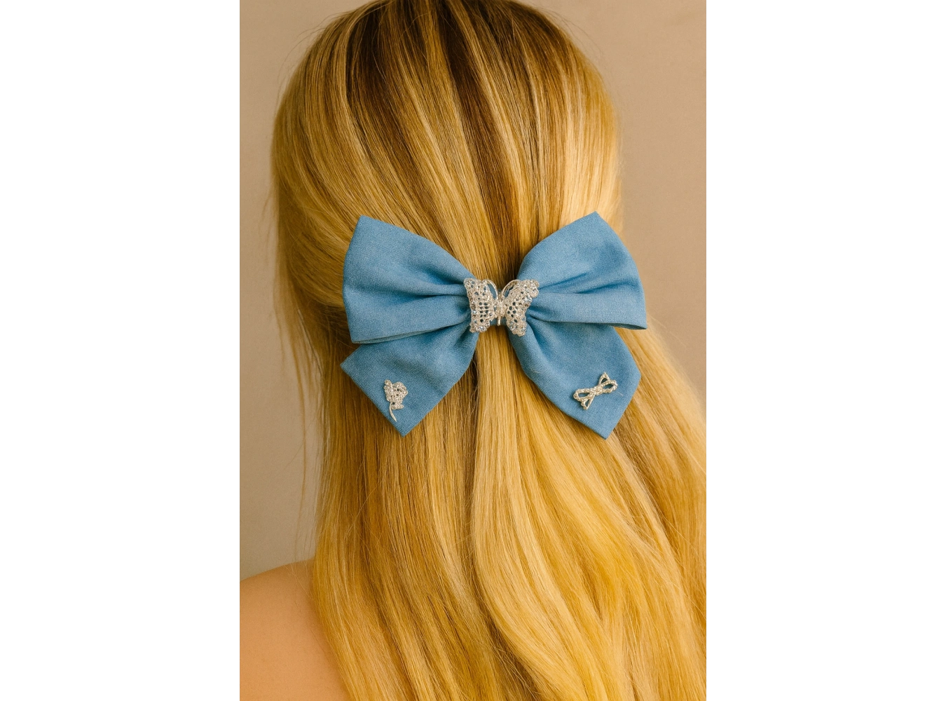 Mavi Renk Kelebek Figürlü Kurdele Otomat Toka