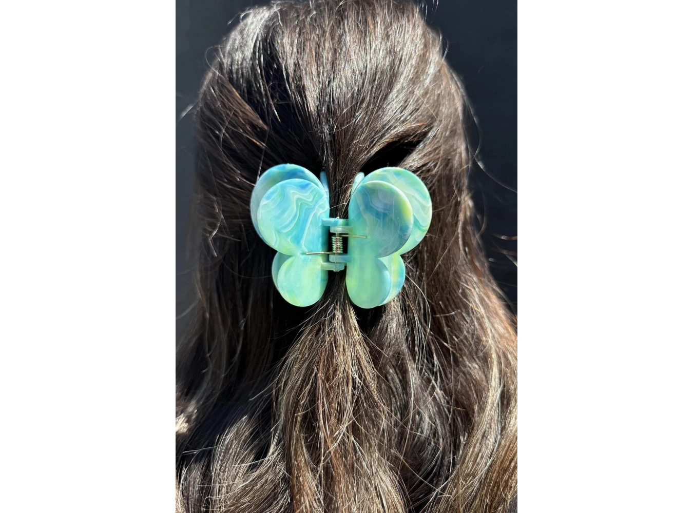 Mavi Renk Kelebek Figürlü Mermer Desenli Kemik Mandal Toka