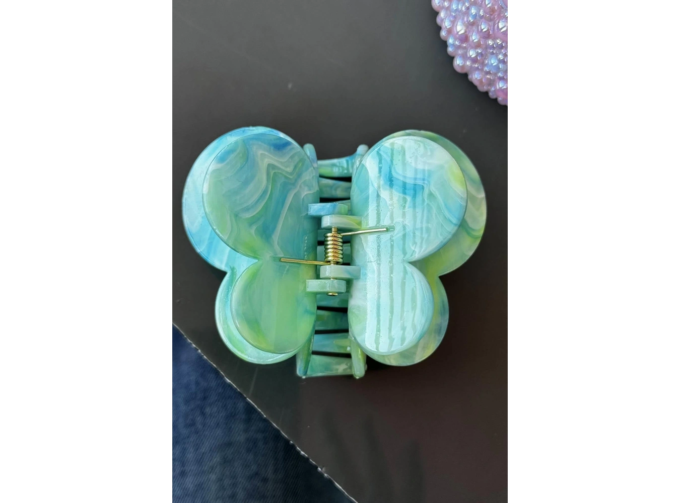 Mavi Renk Kelebek Figürlü Mermer Desenli Kemik Mandal Toka