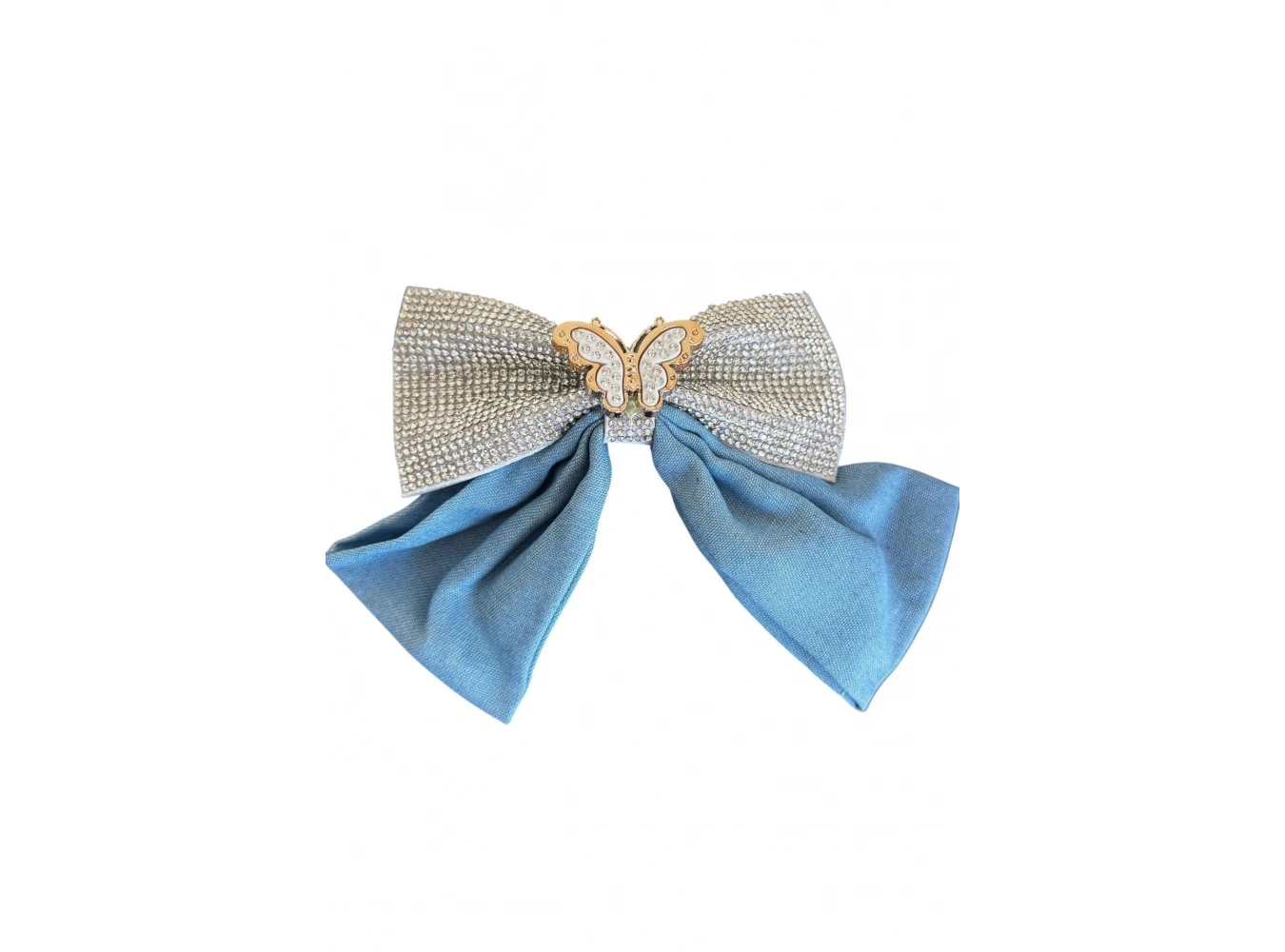 Mavi Renk Kelebek Figürlü Taş Detaylı Kurdele Otomat Toka