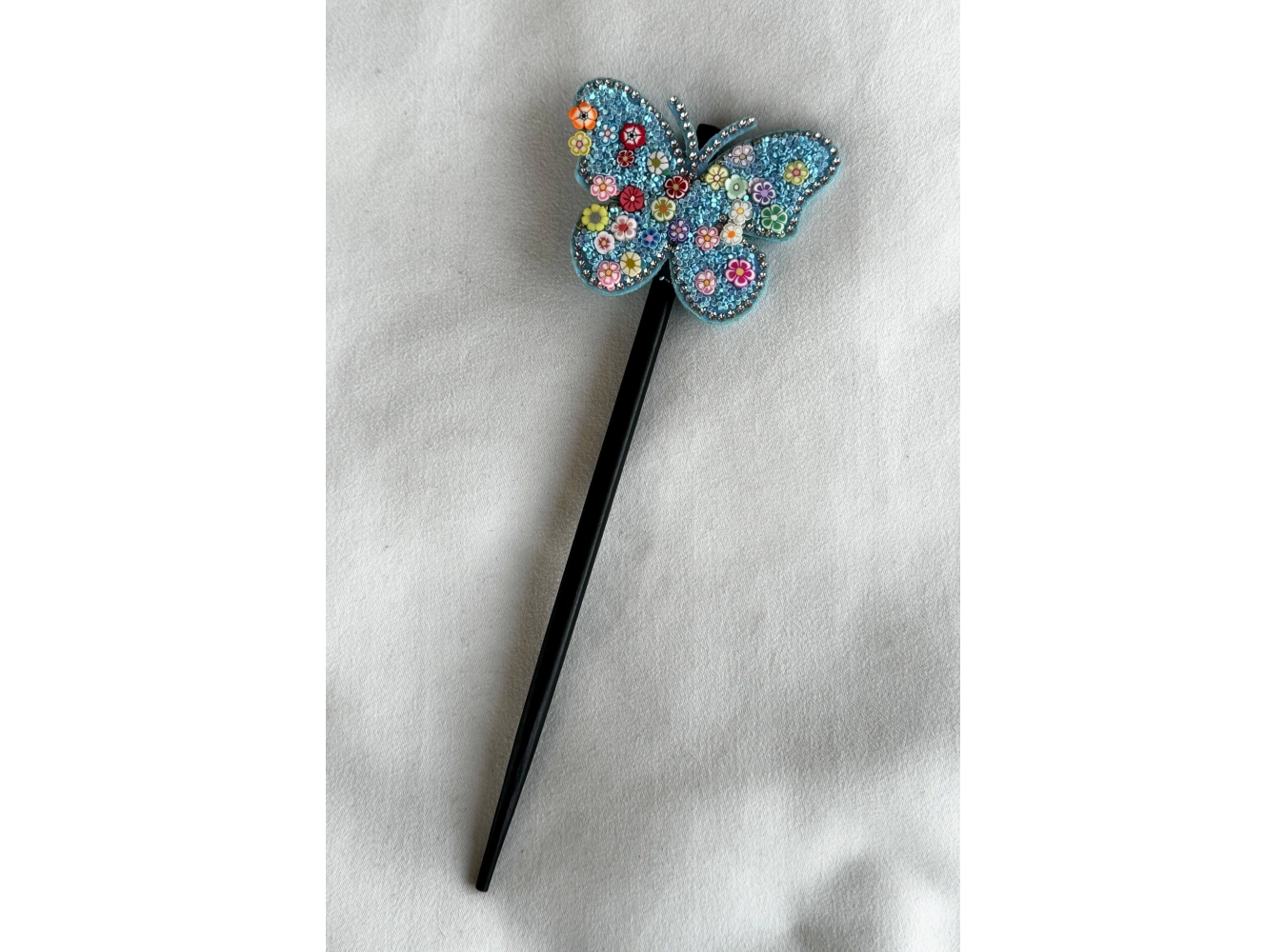 Mavi Renk Kelebek Figürlü Topuz Tokası/Topuz Kalemi