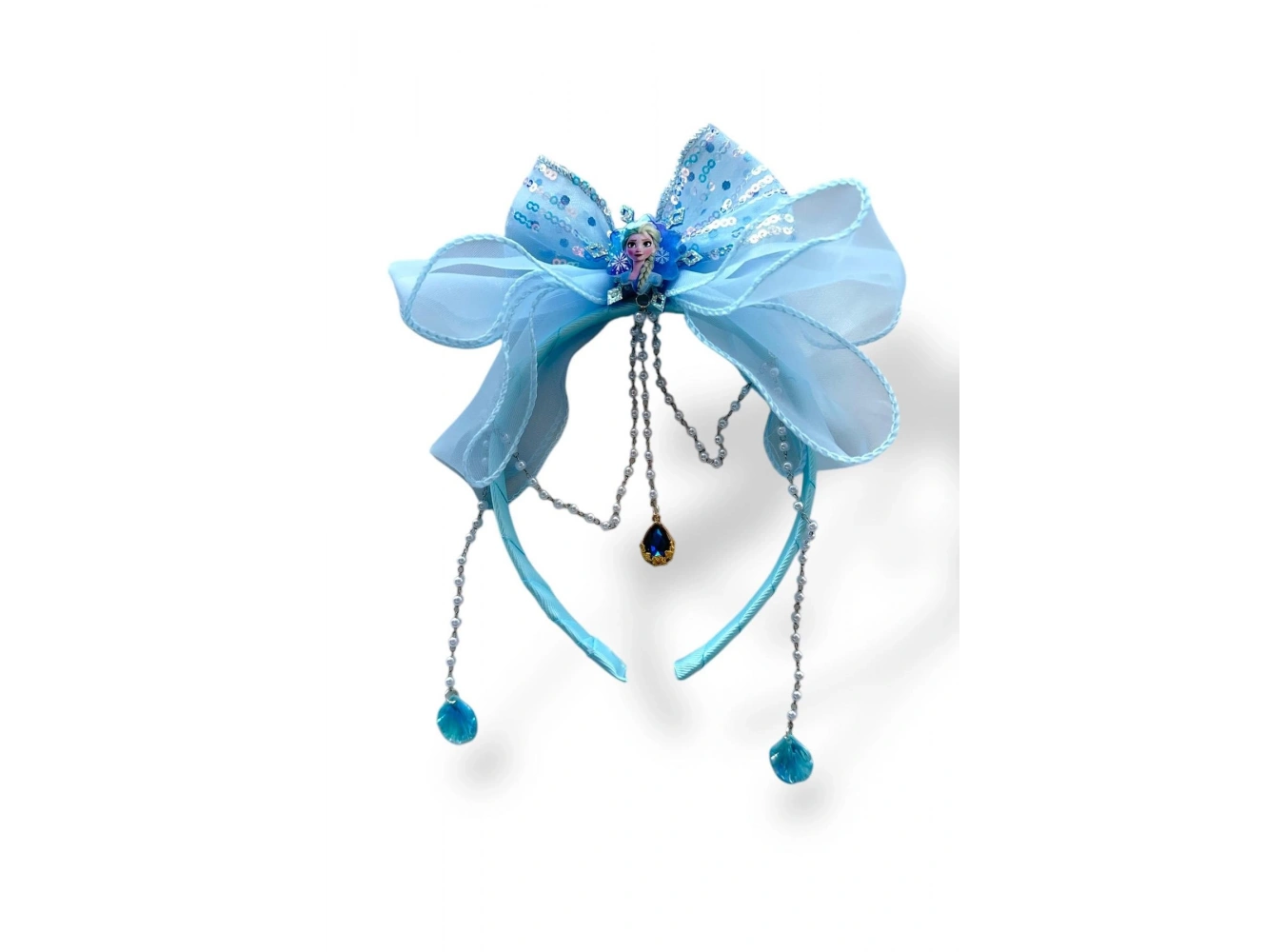 Mavi Renk Kurdele Figürlü İnci Detaylı Çocuk Taç