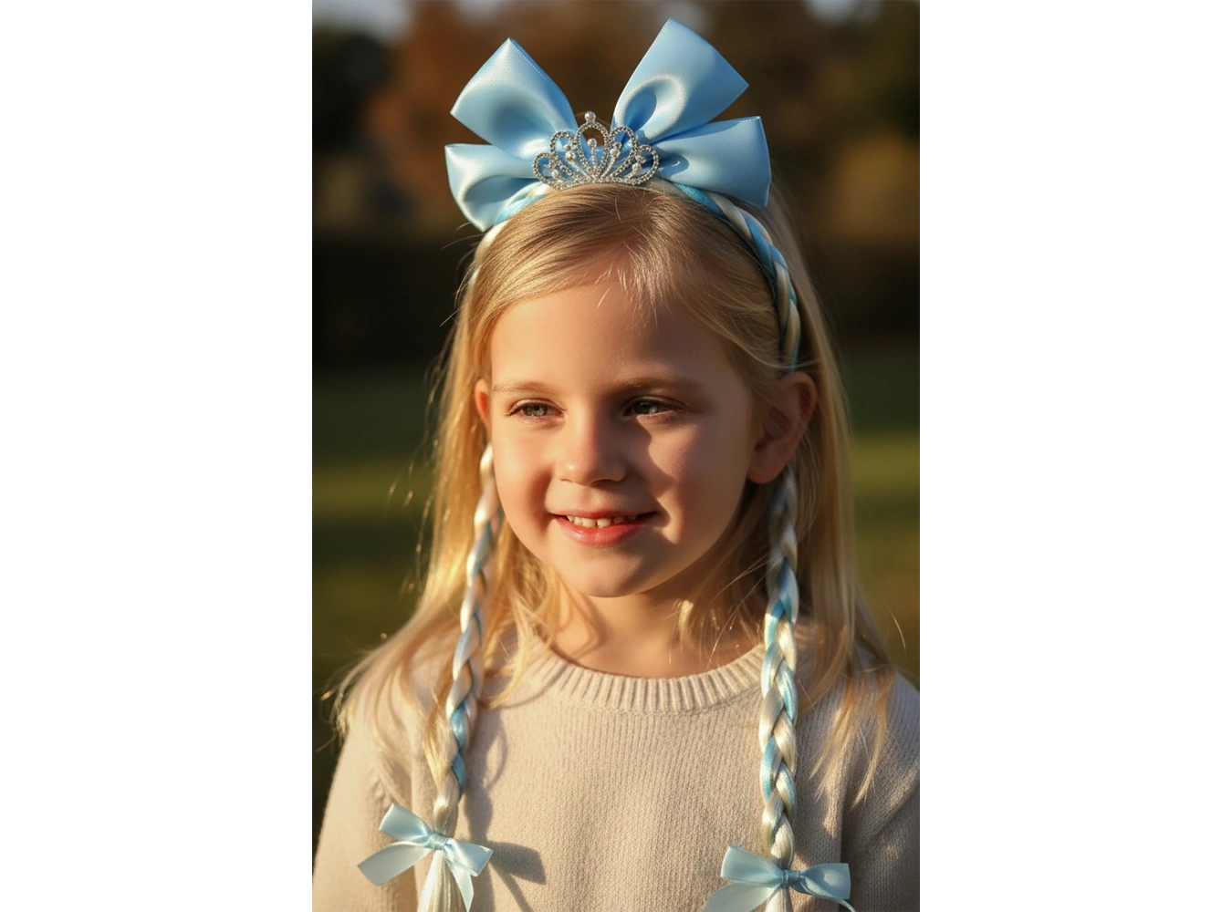 Mavi Renk Kurdele Figürlü Örgü Detaylı Çocuk Taç