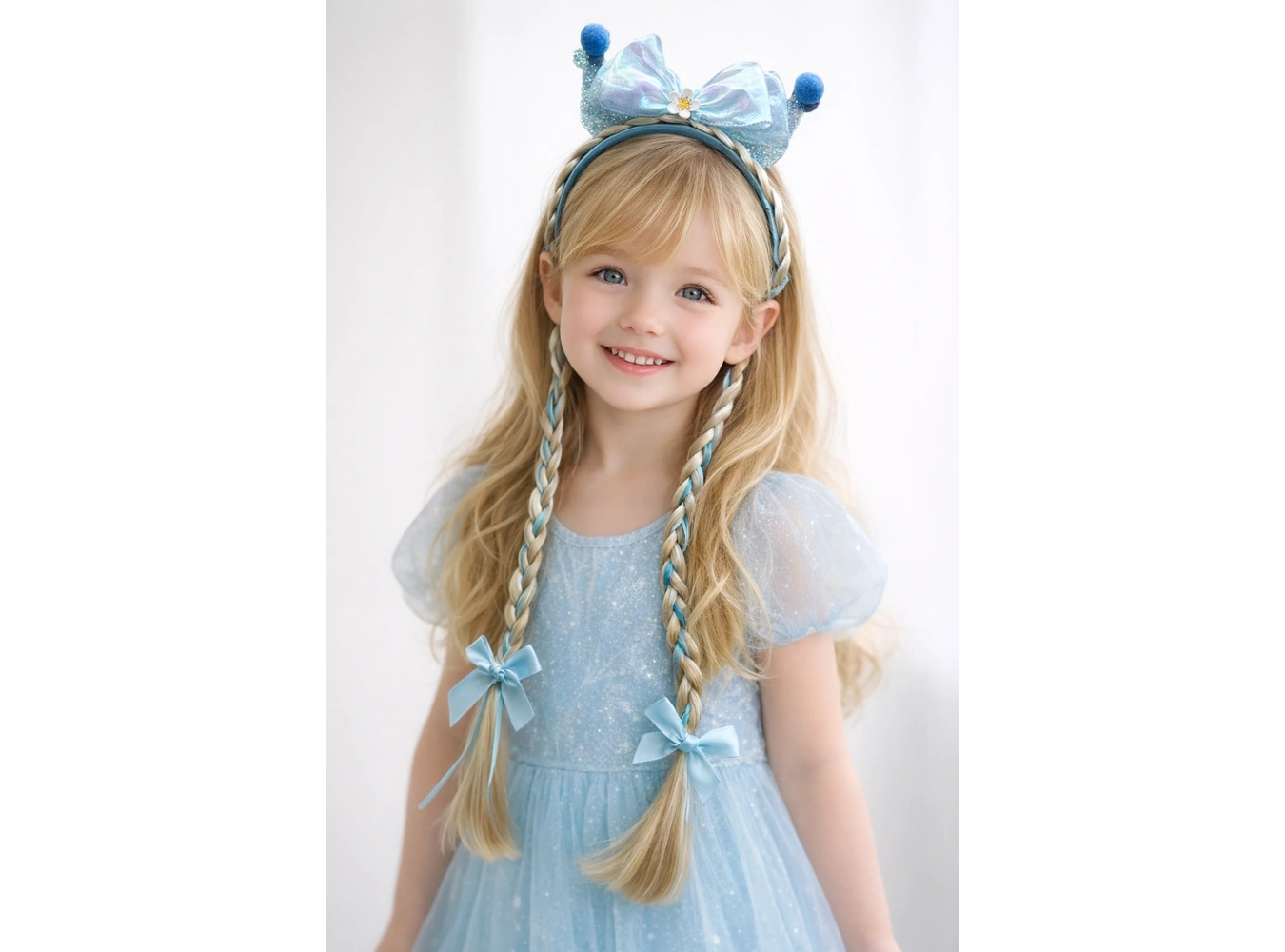 Mavi Renk Kurdele Figürlü Örgü Detaylı Çocuk Taç
