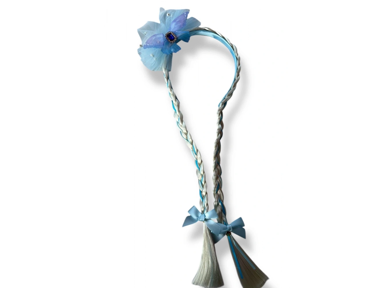 Mavi Renk Kurdele Figürlü Örgülü Çocuk Taç