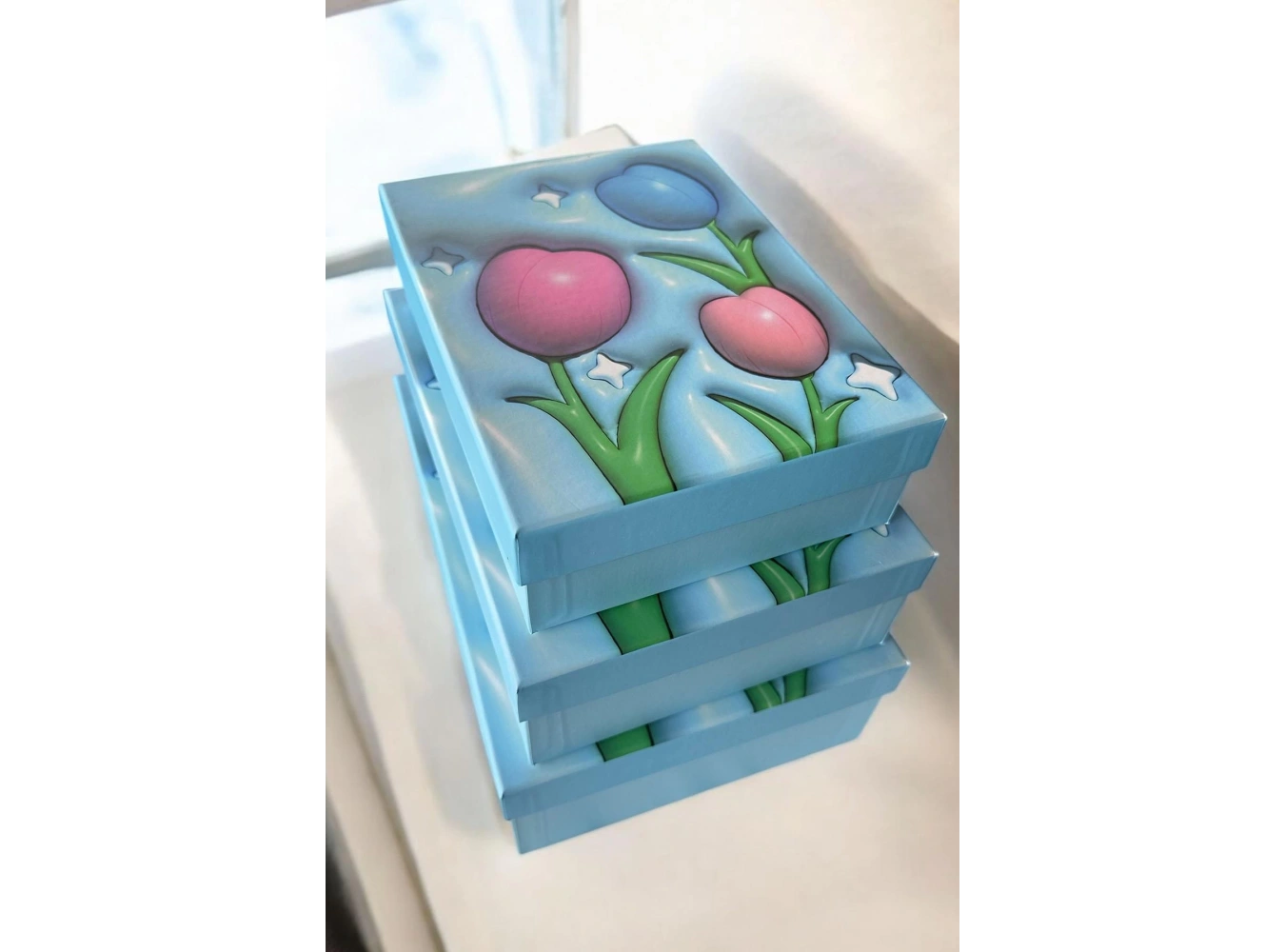 Mavi Renk Lale Figürlü 3lü Hediye Kutusu Seti