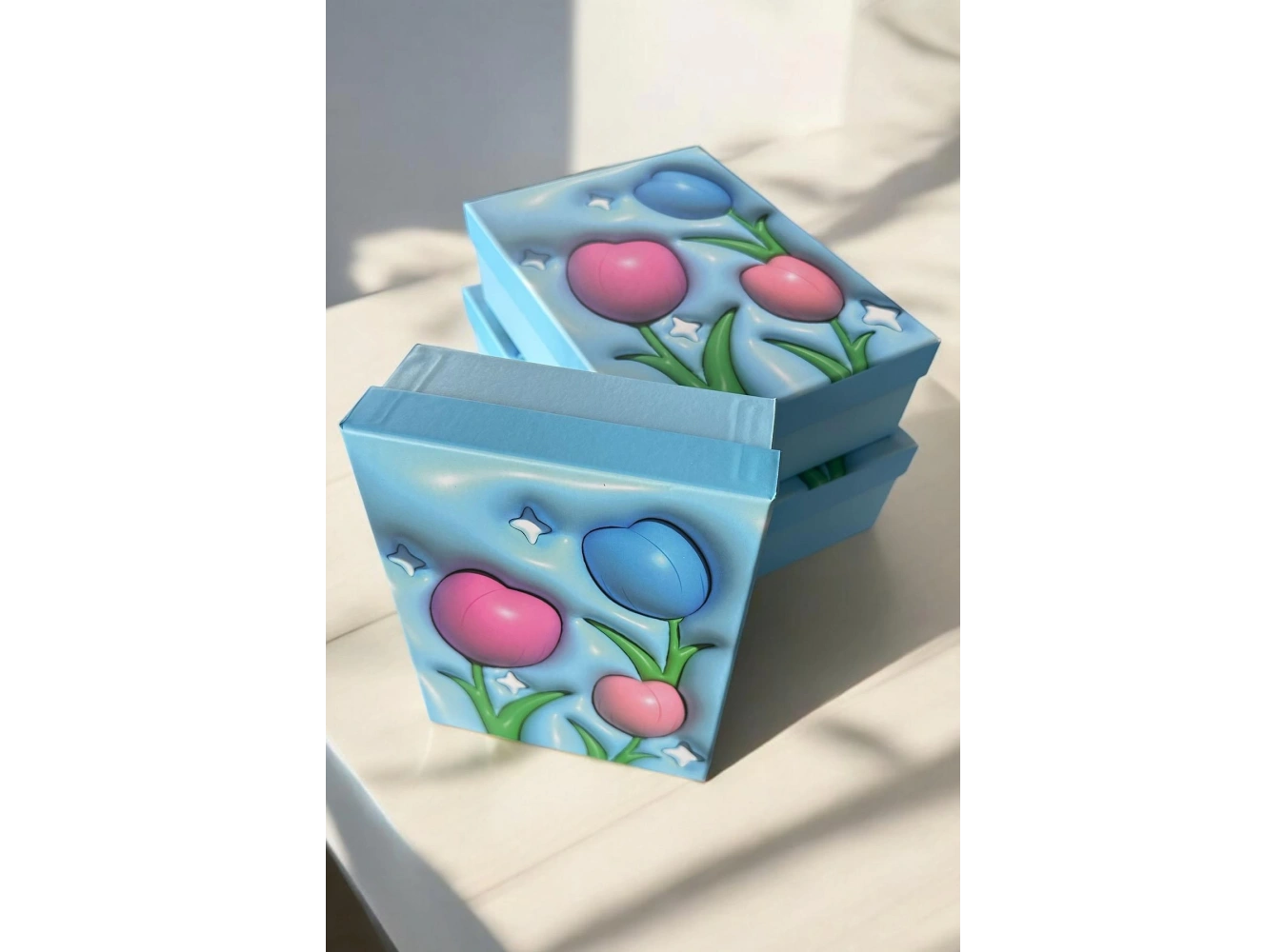 Mavi Renk Lale Figürlü 3lü Hediye Kutusu Seti