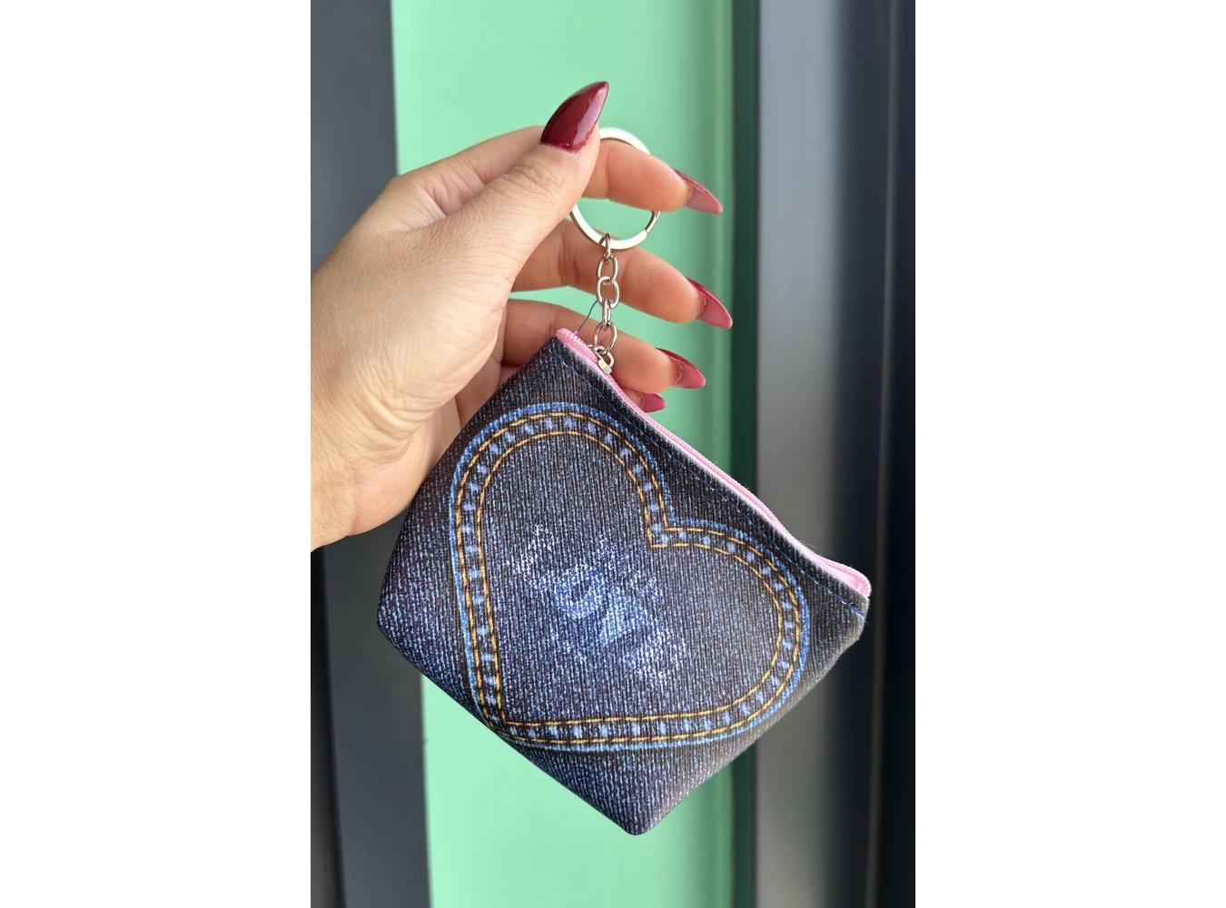 Mavi Renk Love Yazılı Cüzdan/ Anahtarlık