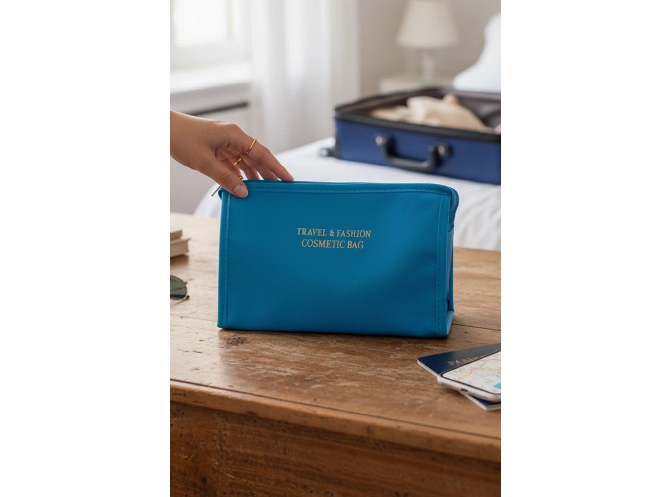 Mavi Renk Makyaj Çanta