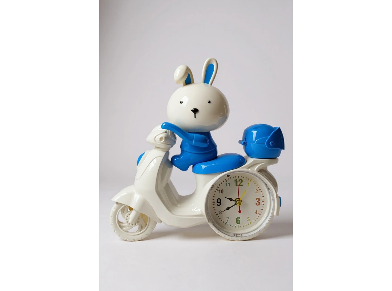 Mavi Renk Motor Figürlü Mini Dekoratif Alarmlı Yuvarlak Masa Saati