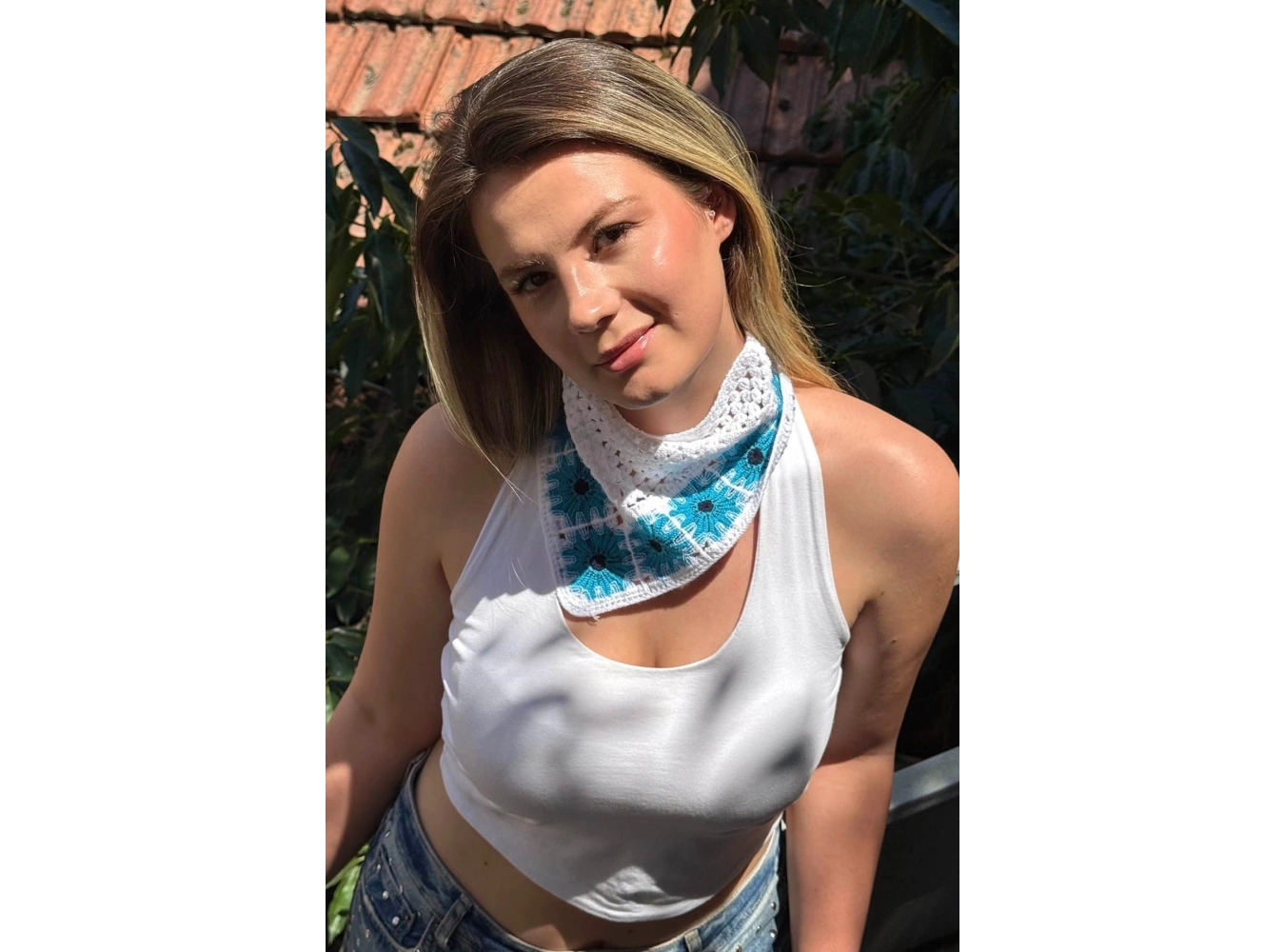 Mavi Renk Örgü Saç Bandana/Fular