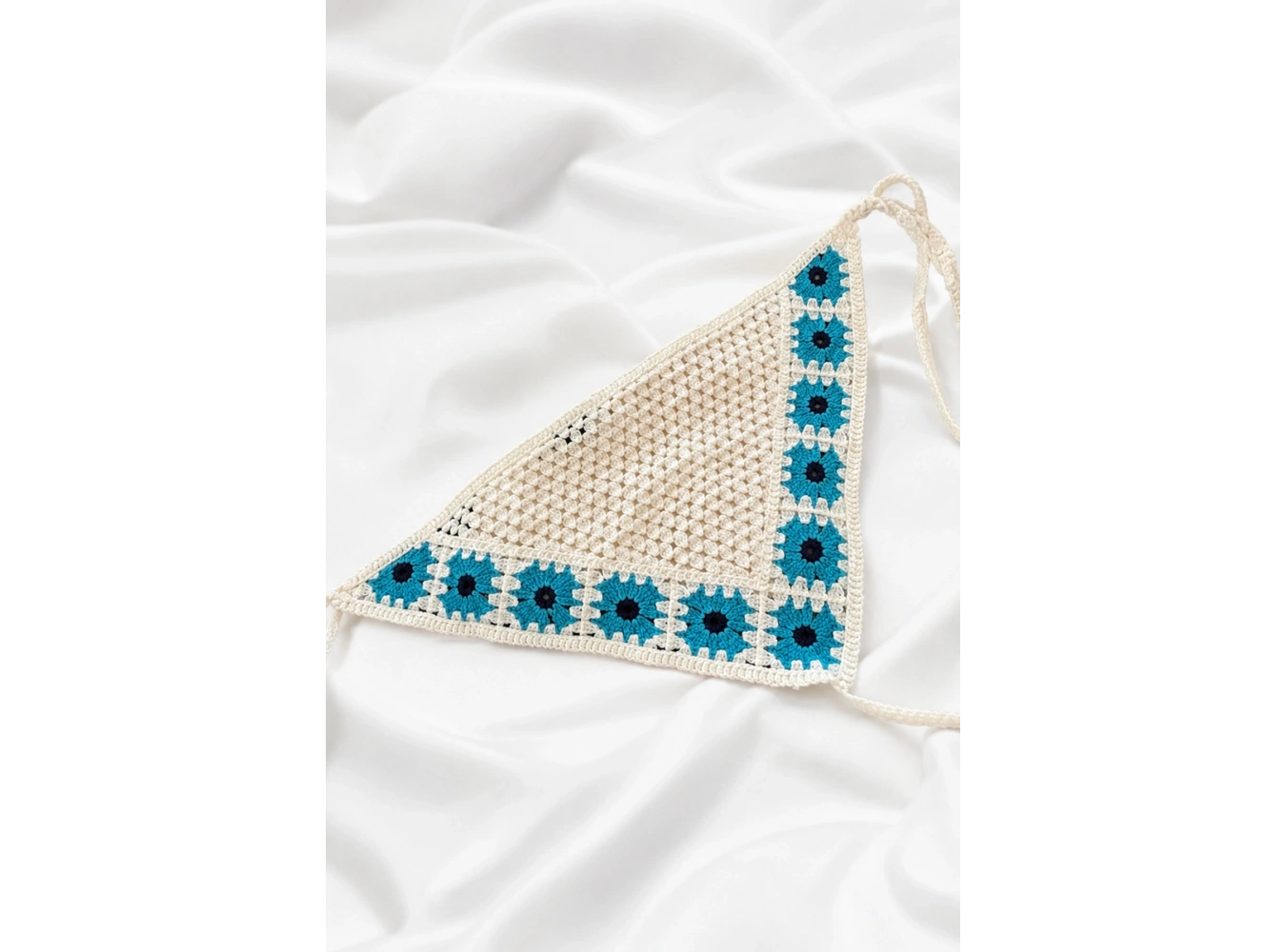 Mavi Renk Örgü Saç Bandana/Fular