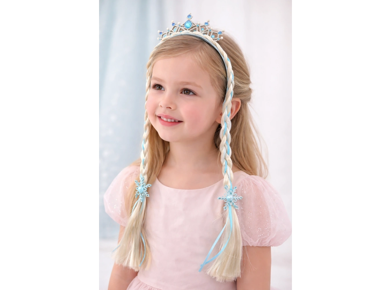 Mavi Renk Örgü Saç Detaylı Taç