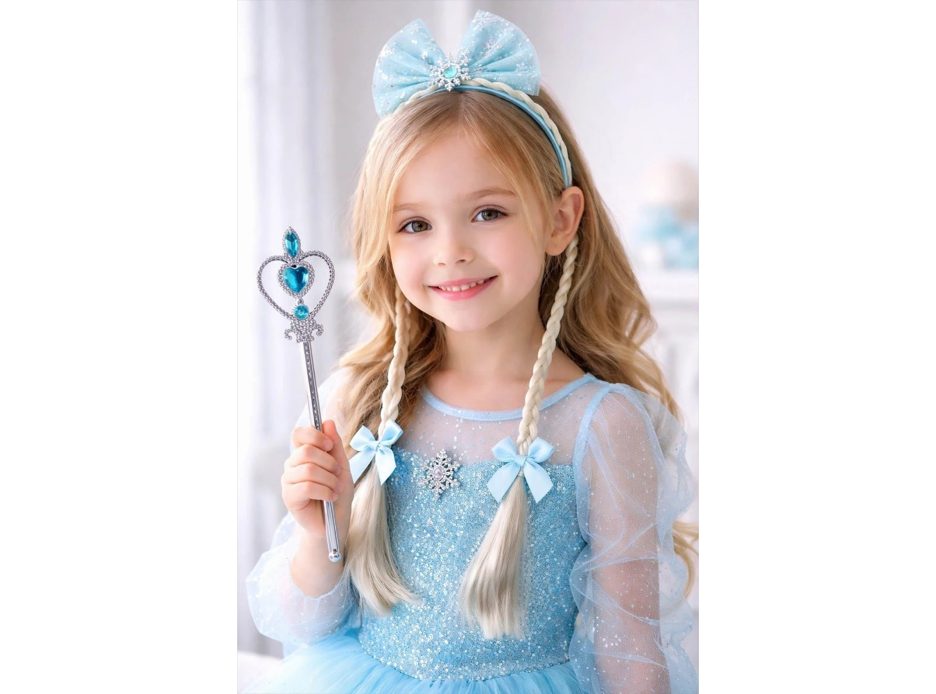 Mavi Renk Örgülü Taç/Asa Set