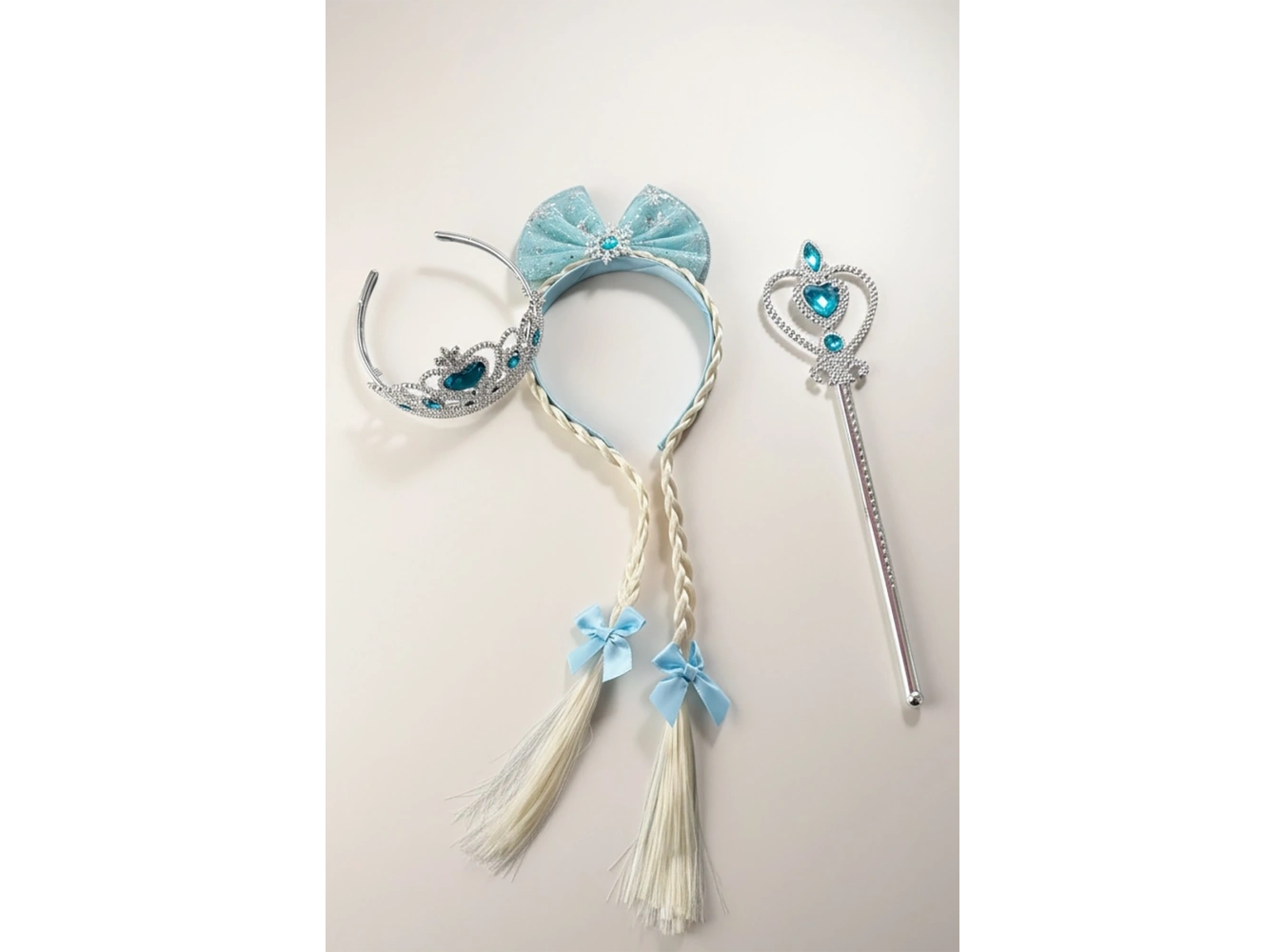 Mavi Renk Örgülü Taç/Asa Set