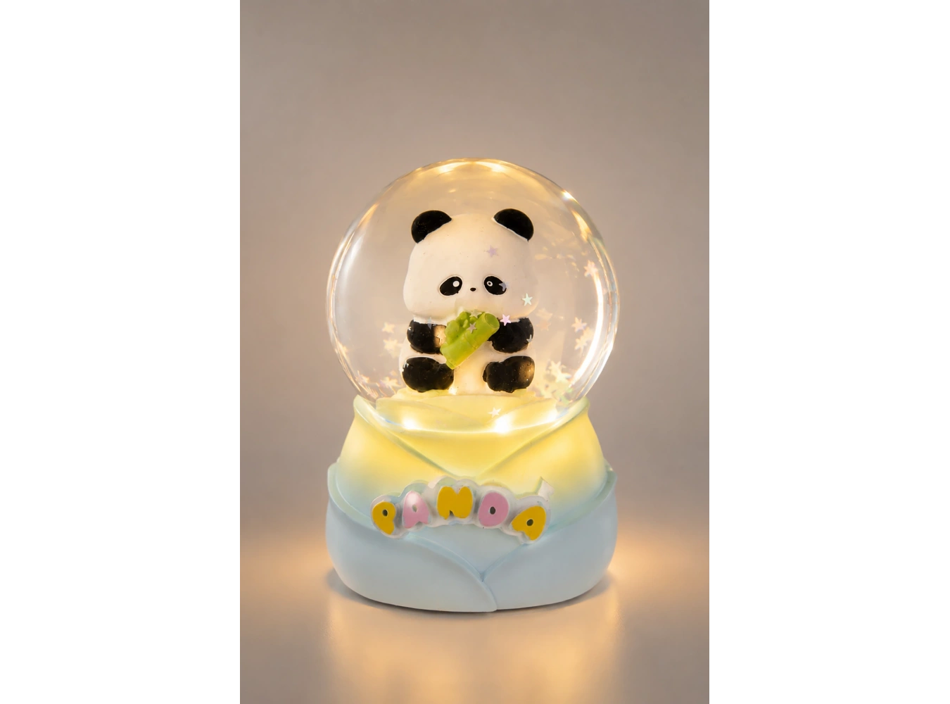 Mavi Renk Panda Figürlü Işıklı Küçük  Kar Küresi