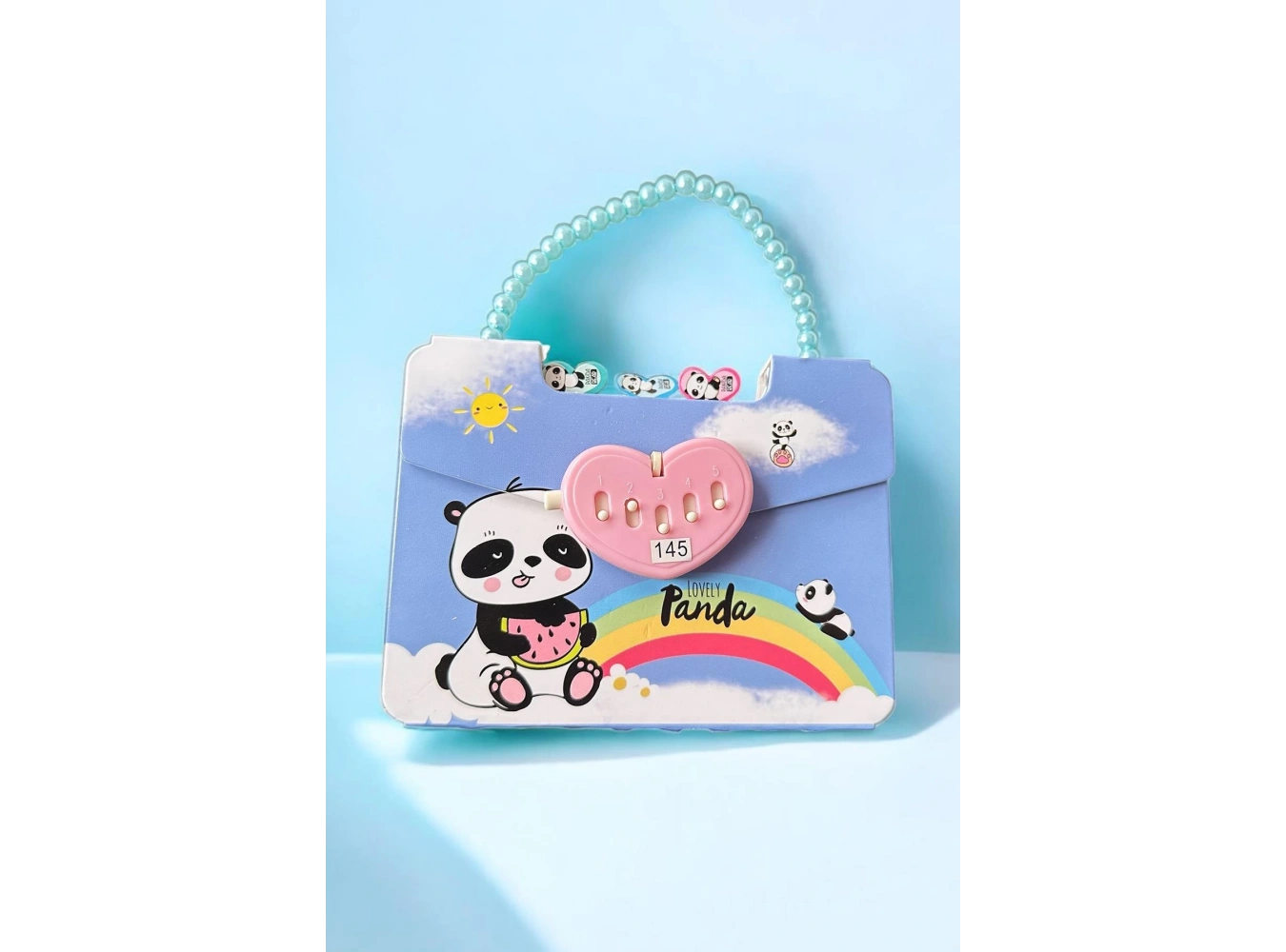 Mavi Renk Panda Figürlü Kilit Detaylı Not Defteri