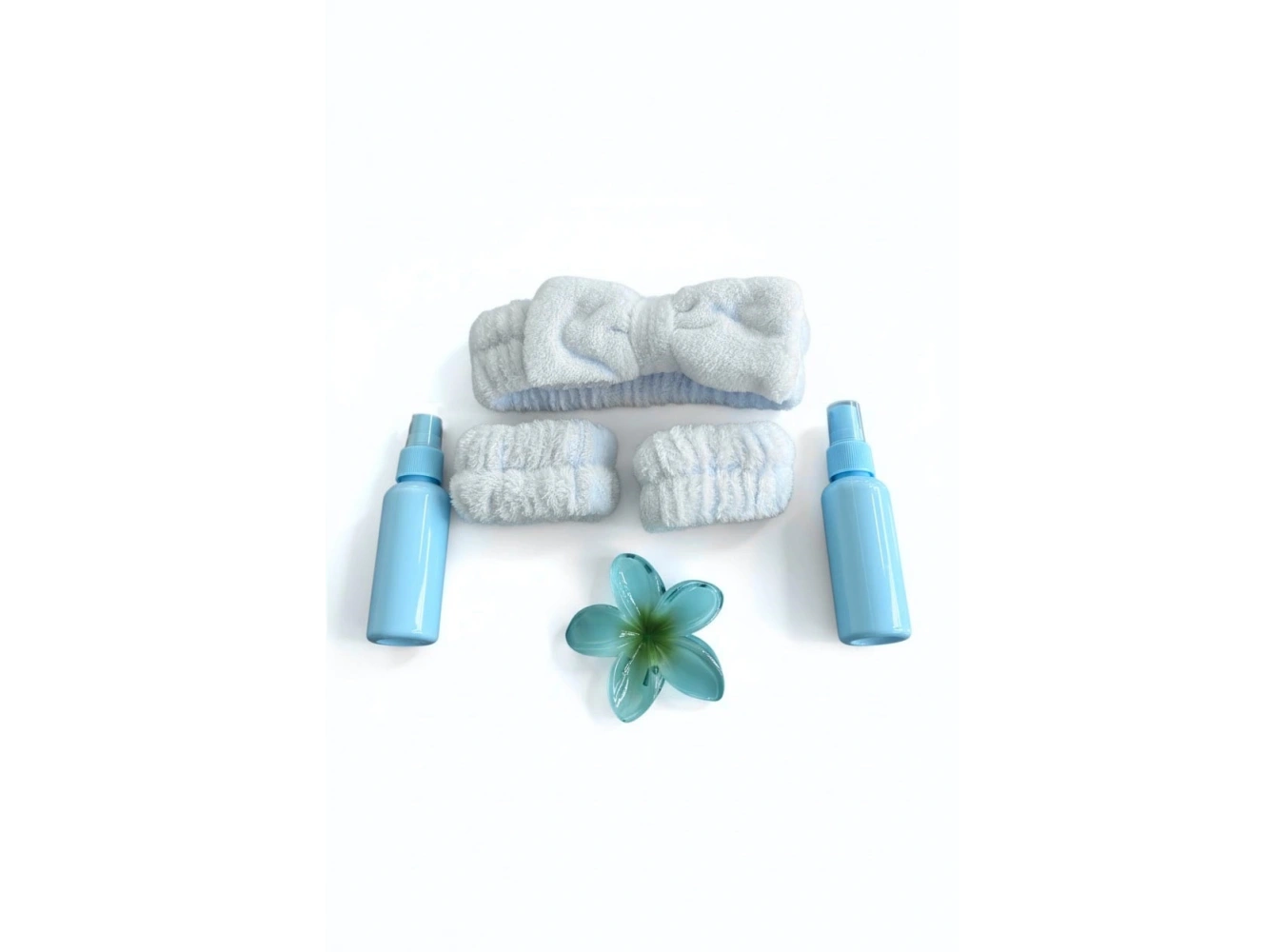 Mavi Renk Peluş Saç Bandı-El Havlu-Mandal Toka Ve 2 Adet Sprey Şişe Set