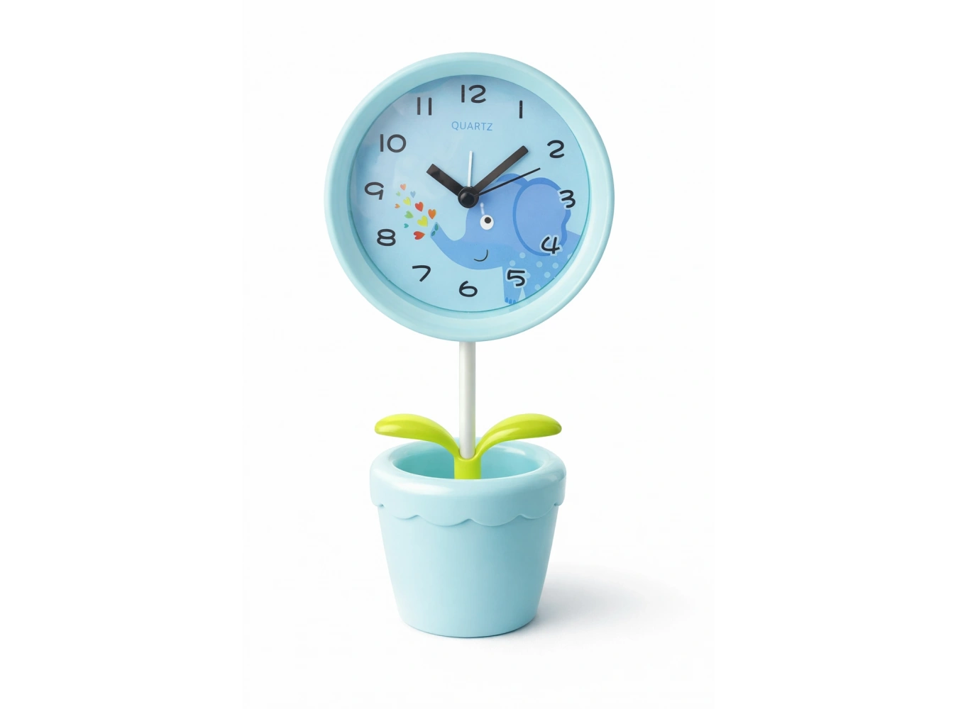 Mavi Renk Saksı Figürlü Alarmlı Masa Saati