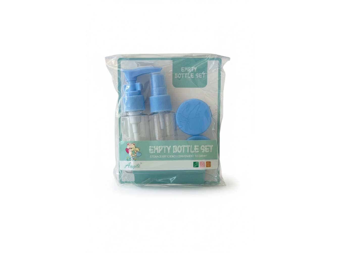 Mavi Renk Seyahat Kiti/ 4lü Doldurulabilir Şişe Set+Krem Kutusu