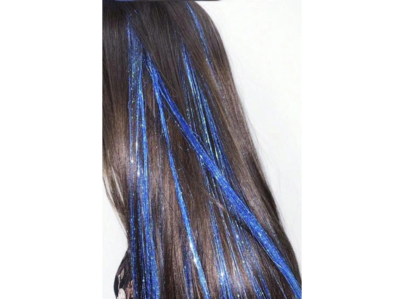 Mavi Renk Simli Yan Postiş Hair Tinsel Shiny Hair (50 Cm)