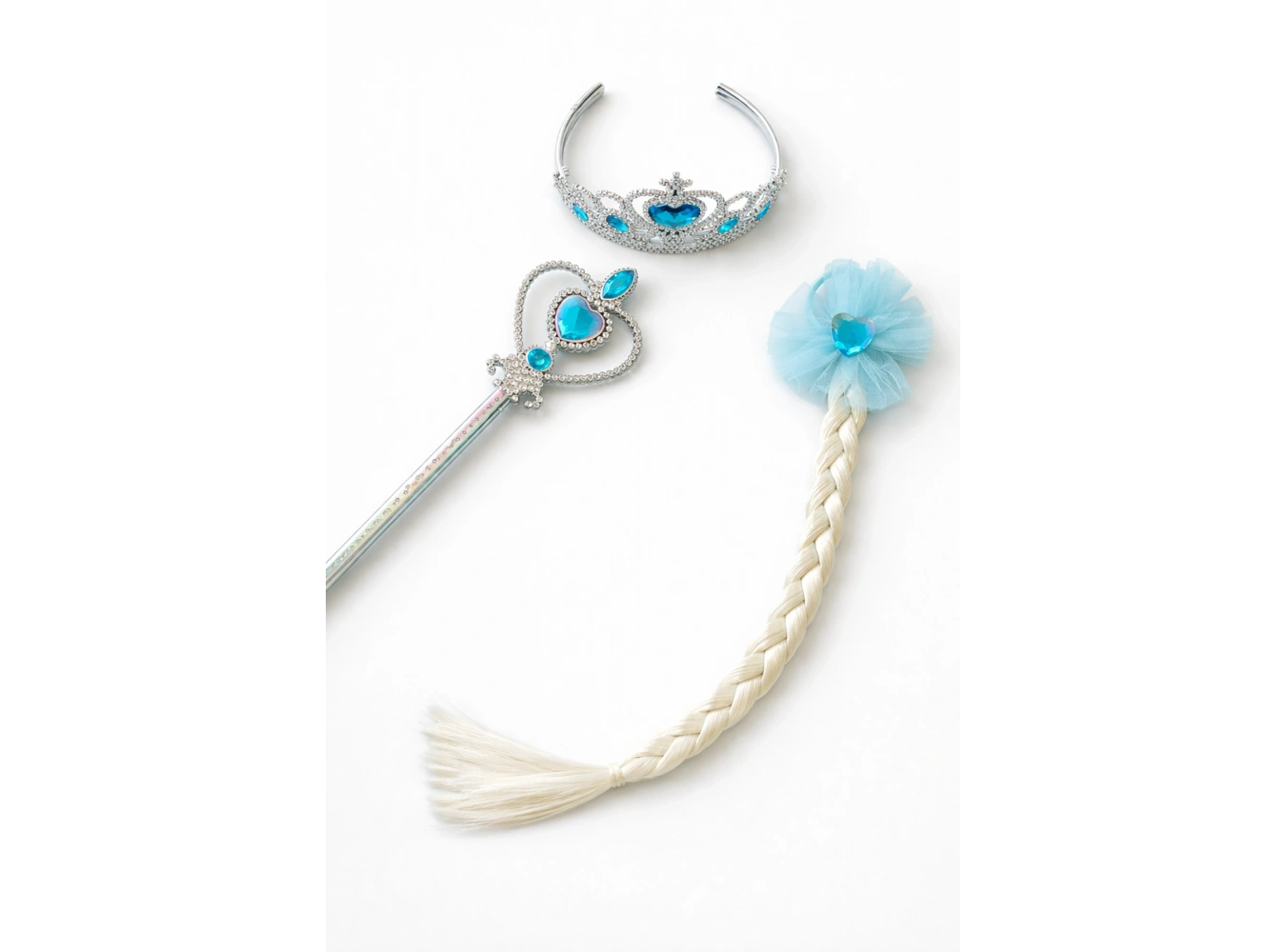 Mavi Renk Taç /Asa/Örgülü Toka Set