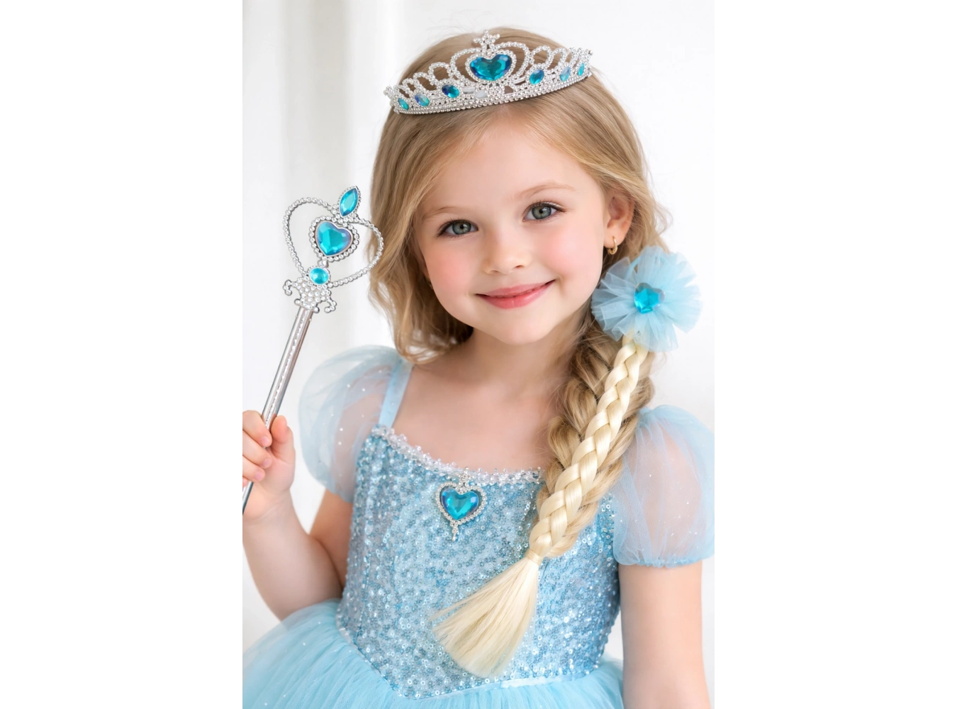 Mavi Renk Taç /Asa/Örgülü Toka Set