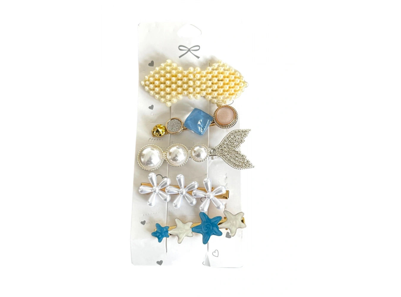 Mavi Renk Taş Detaylı 5li Yan Toka Set