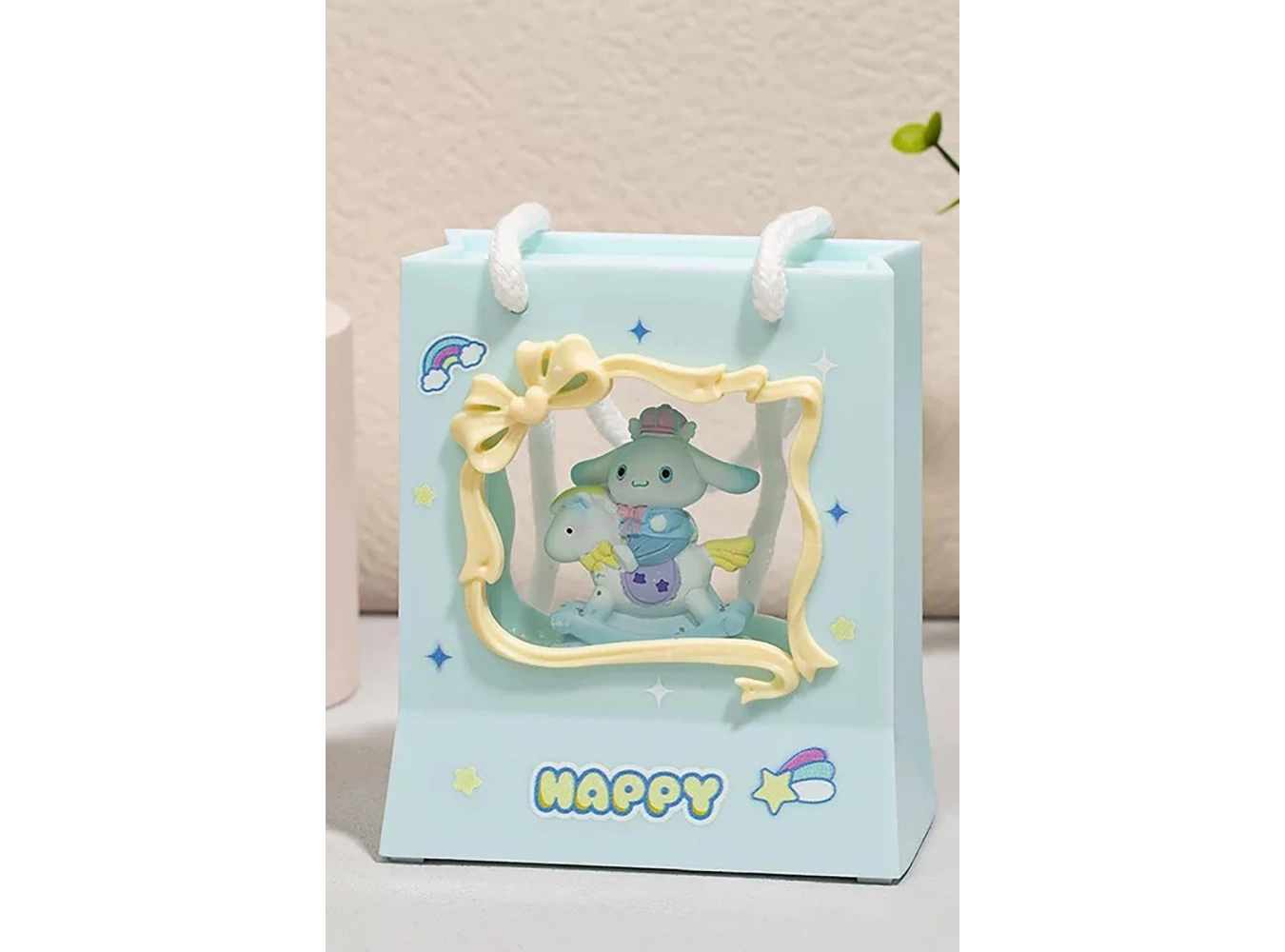 Mavi Renk Tavşan Figürlü Askı Detaylı Müziklı Işıklı Kar Küresi