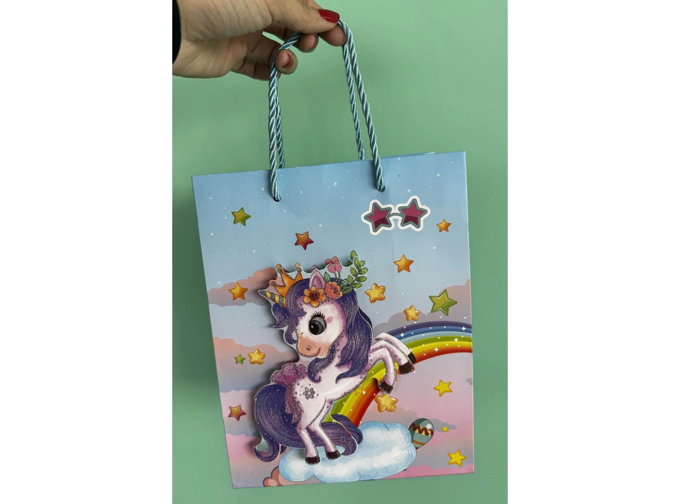 Mavi Renk Unicorn Figürlü 3D Görünümlü Karton Çanta