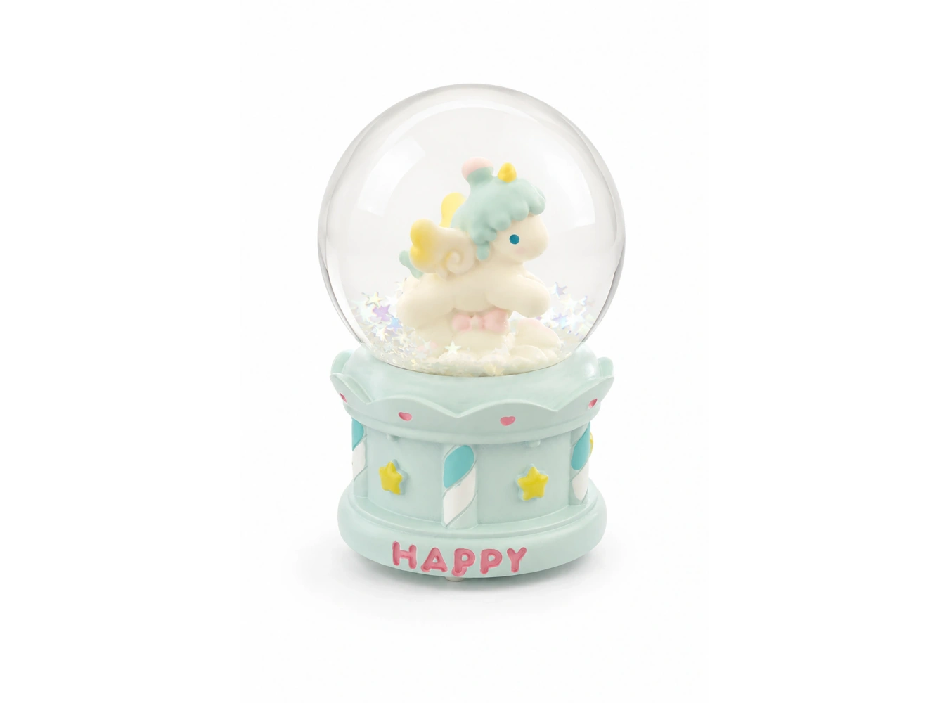 Mavi Renk Unicorn Figürlü Işıklı Mini Kar Küresi