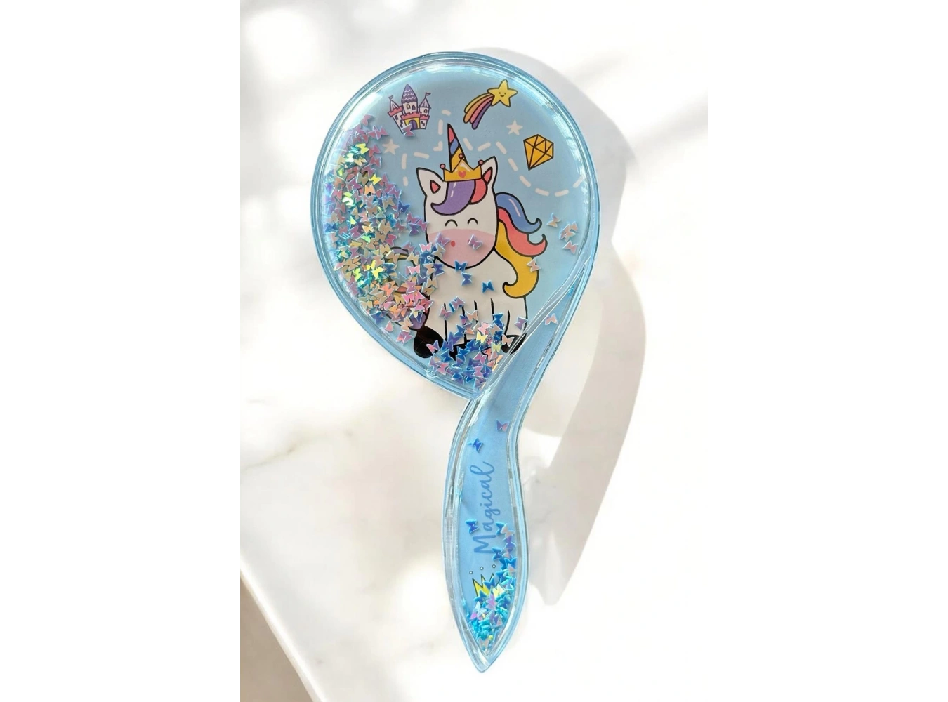 Mavi Renk Unicorn Figürlü Sim Detaylı Saç Tarama Fırçası/ Tarak