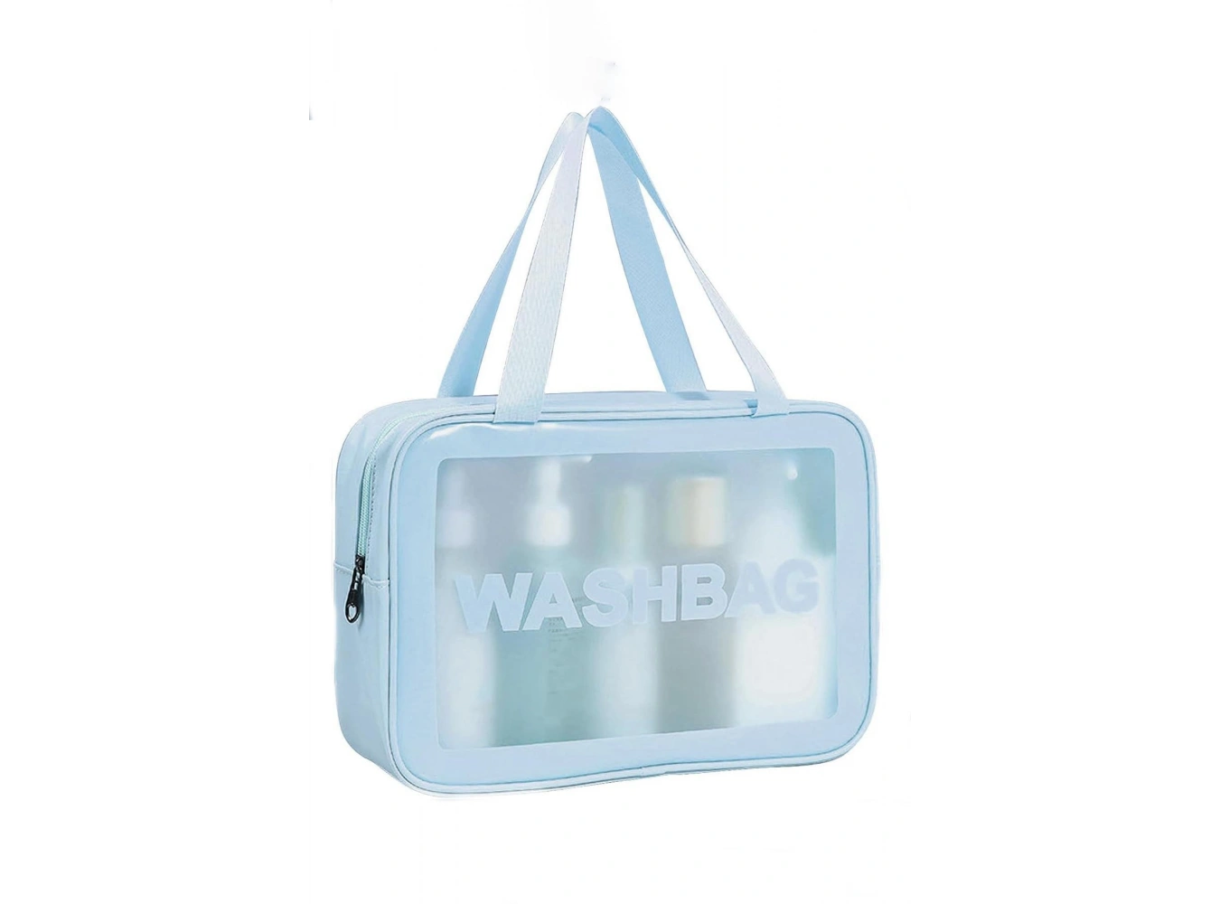 Mavi Renk Washbag Yazılı Su Geçirmez Büyük Boy Makyaj Çantası