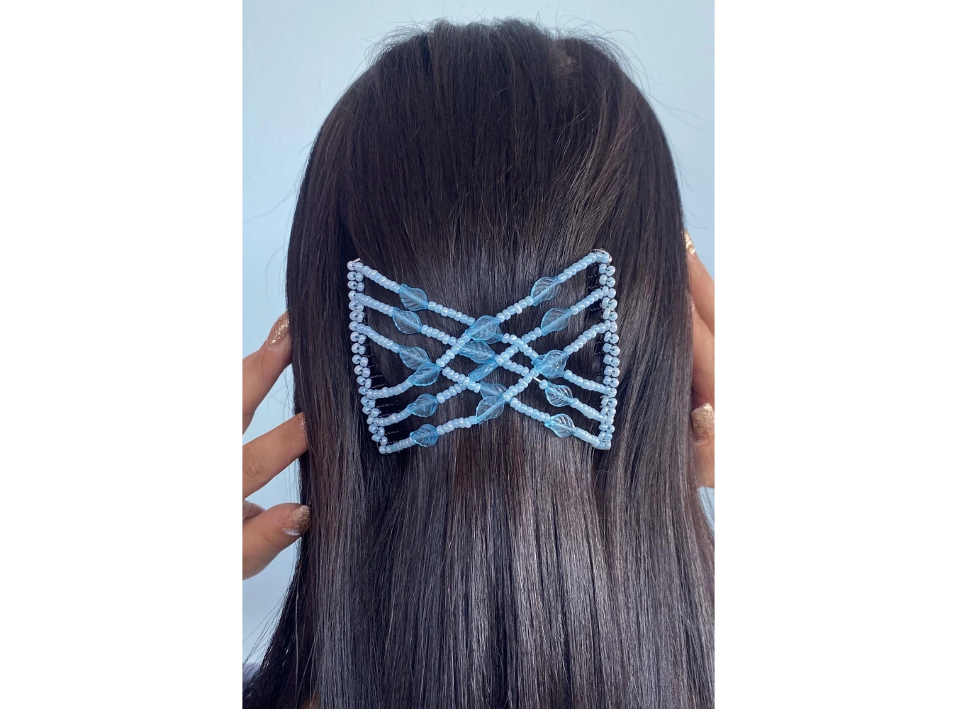 Mavi Renk Yaprak Figürlü Tel Tarak Toka