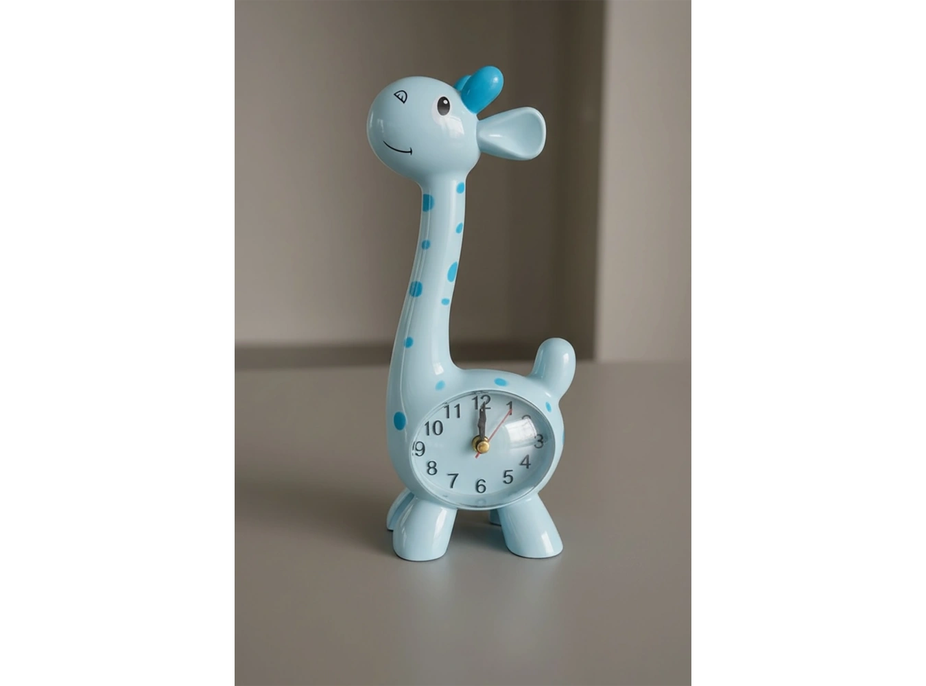 Mavi Renk Zürafa Figürlü Dekoratif Alarmlı Masa Saati
