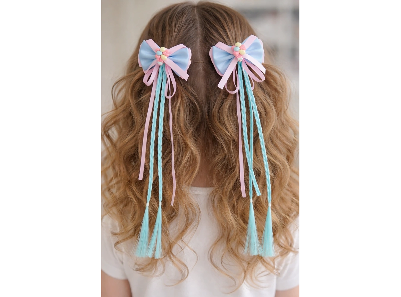 Mavi Ve Pembe Renk Kalp Figürlü Örgü Detaylı 2li Yan Toka